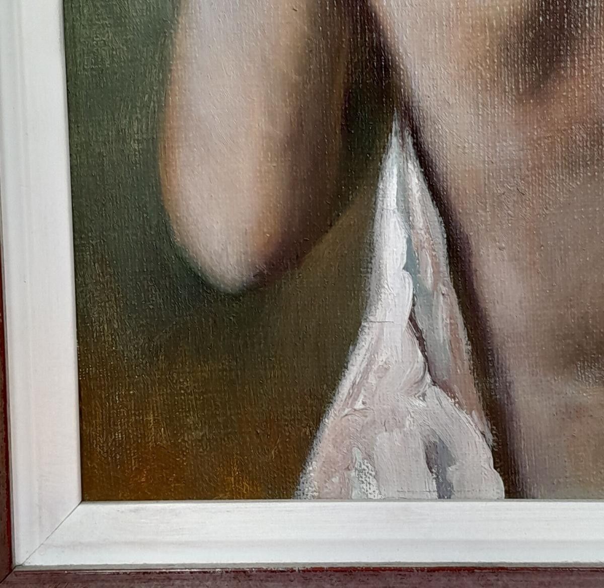 Elegant 20th Century Impressionist Oil On Canvas – Portrait Of A Nude Woman photo vinterior