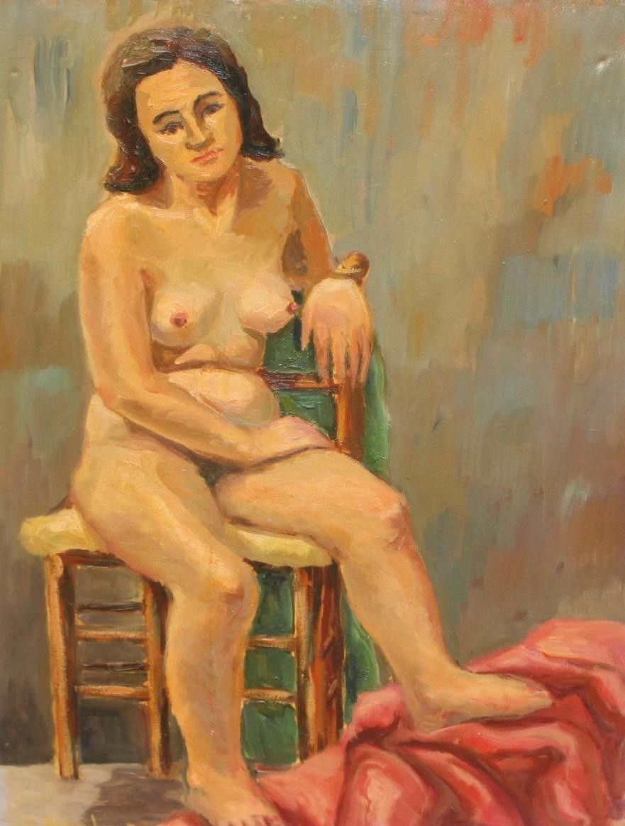 Antique Oil Painting Portrait Nude Woman Impressionist 20th Century