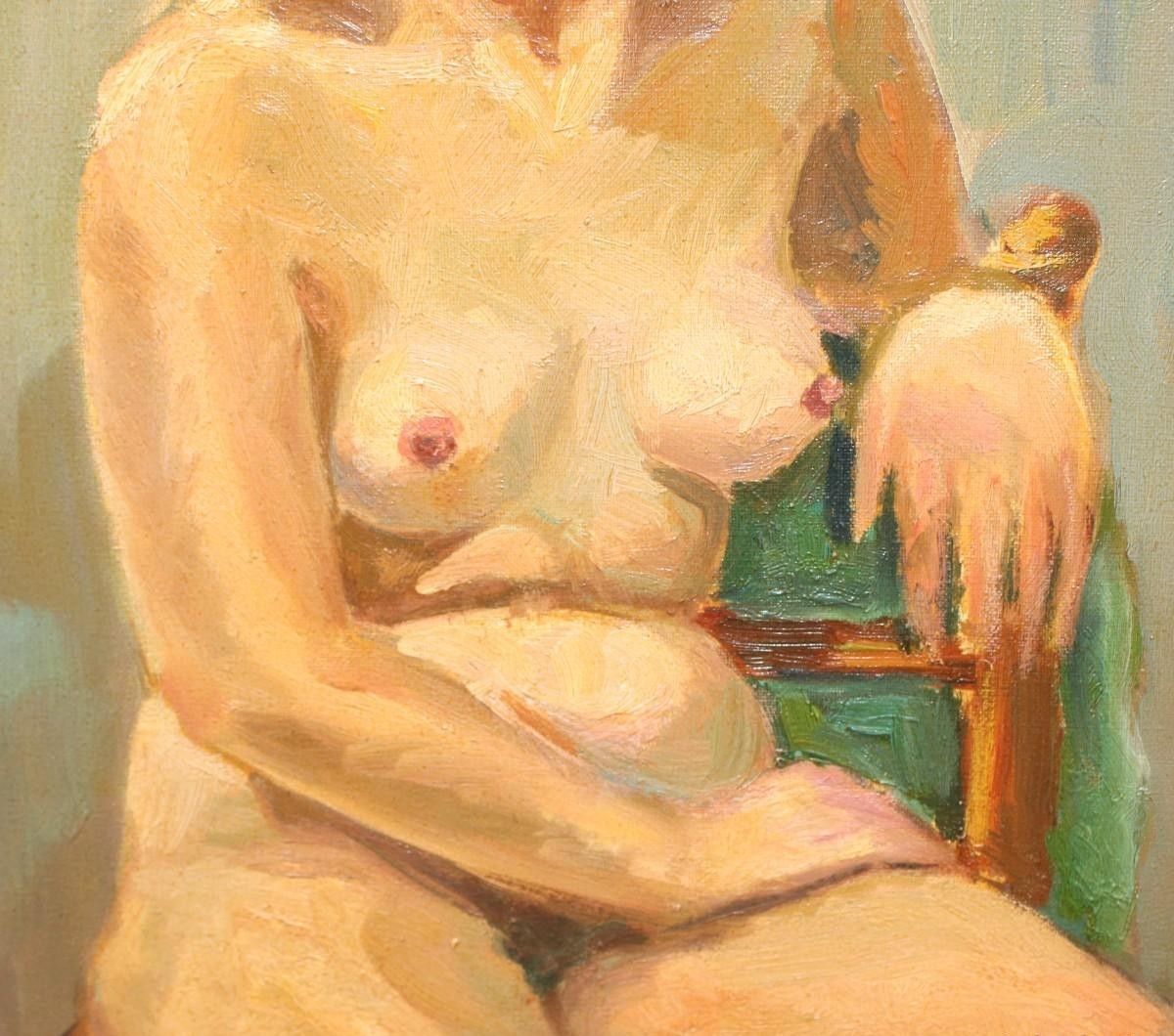 Antique Oil Painting Portrait Nude Woman Impressionist 20th Century photo Art