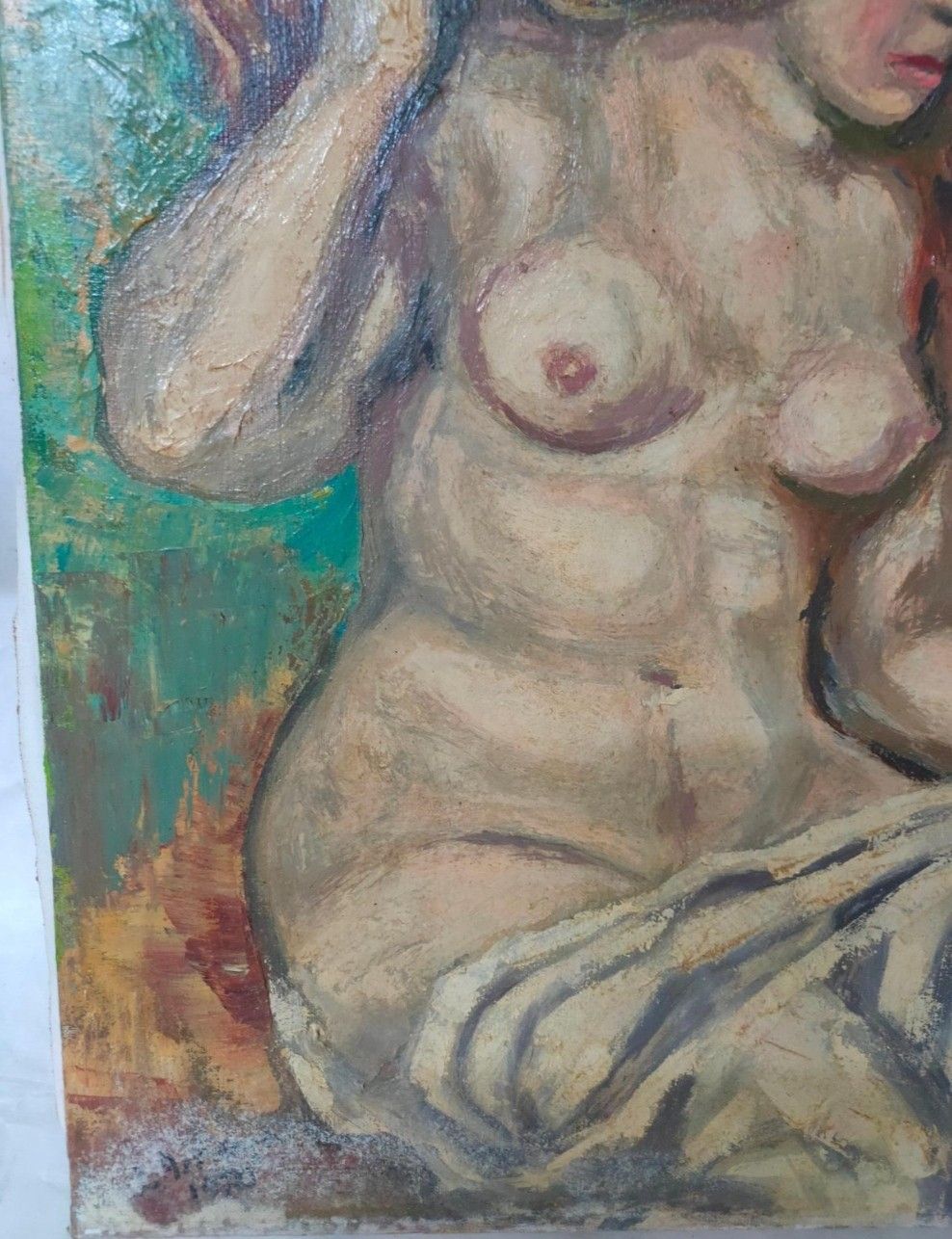 Antique Oil Painting Portrait Nude Woman Impressionist 20th Century photo Art