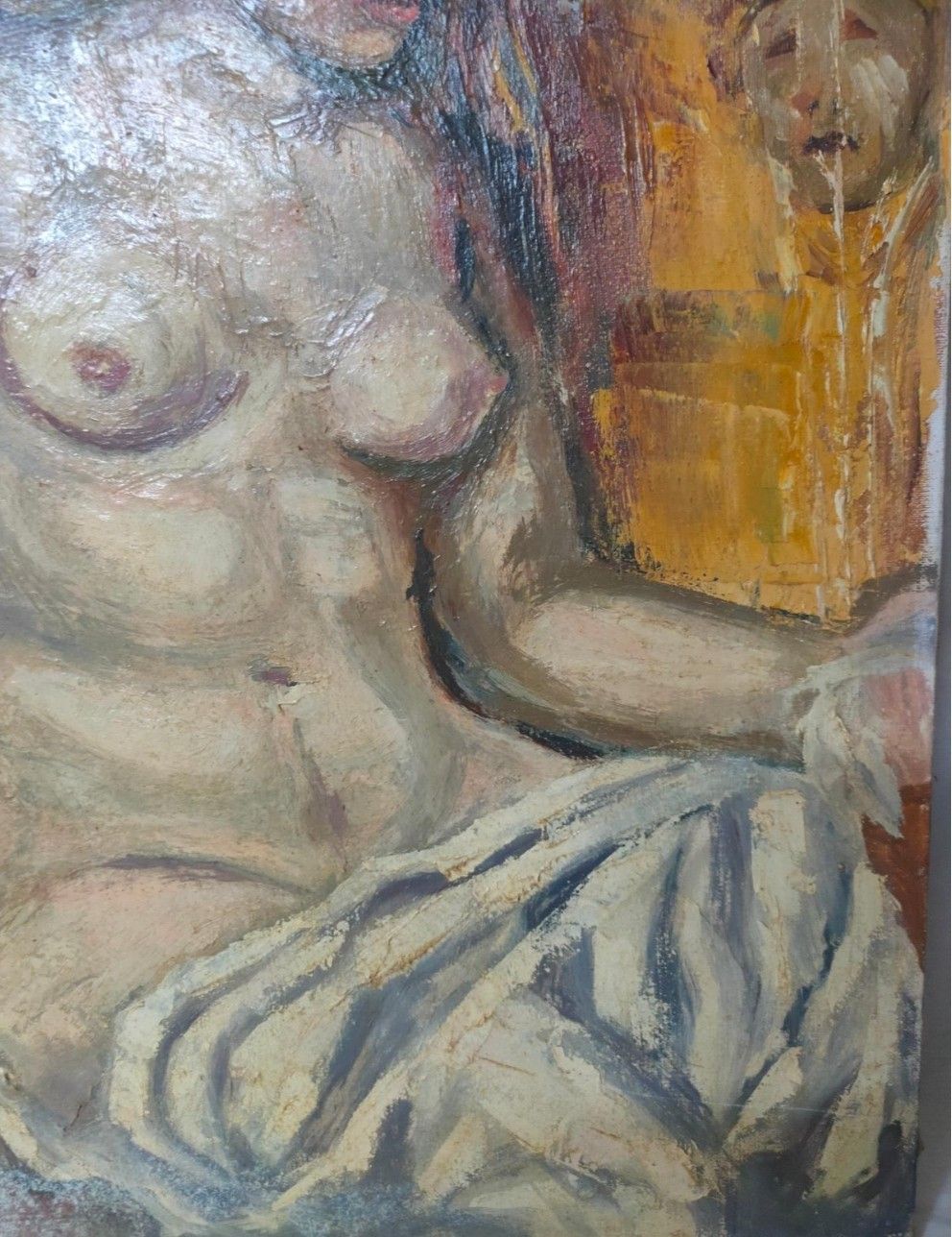 Antique Oil Painting Portrait Nude Woman Impressionist 20th Century photo 7200.0