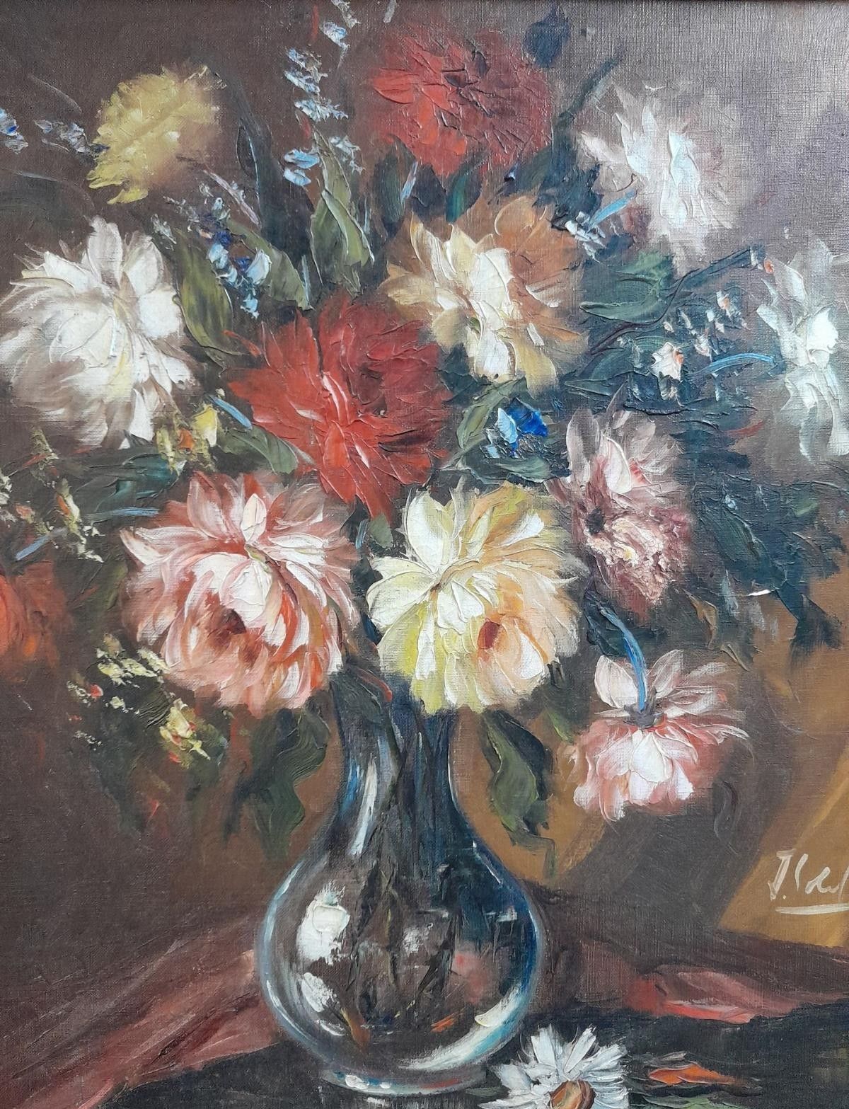 Antique 20th Century Impressionist Oil On Canvas – Bouquet Of Flowers photo furniture