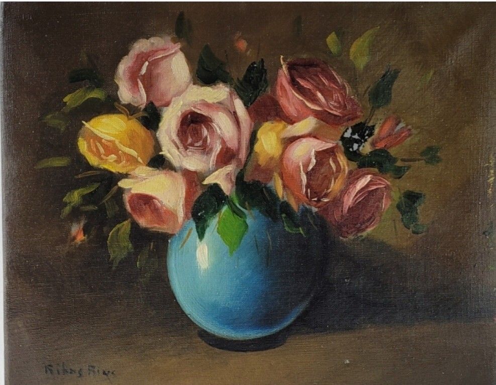 Fine Antique Impressionist Oil On Canvas – Roses Bouquet, 20th Century