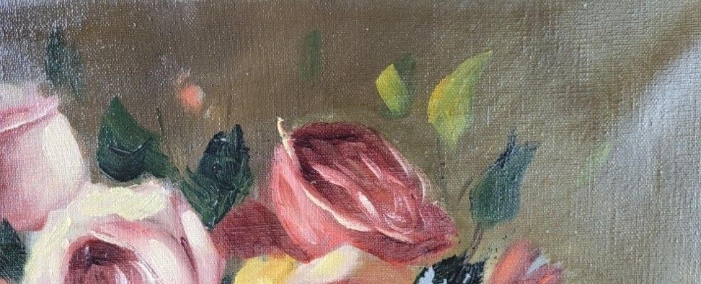 Fine Antique Impressionist Oil On Canvas – Roses Bouquet, 20th Century photo Art