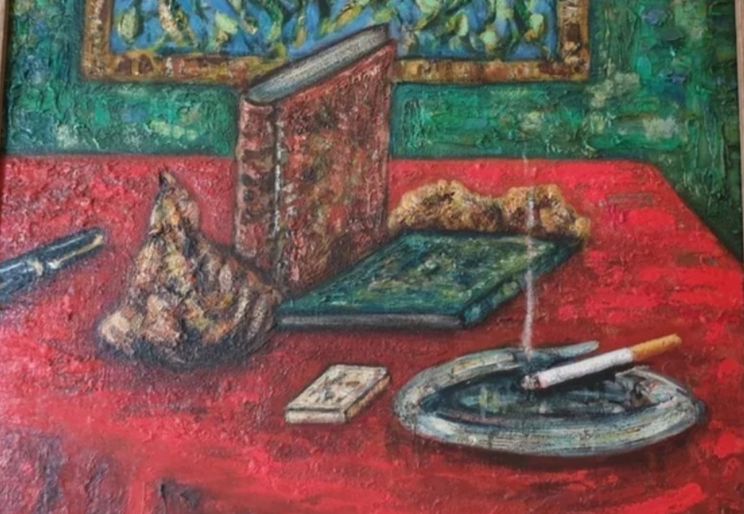 Antique Impressionist 20th Century Still Life Cigarette Painting photo for sale