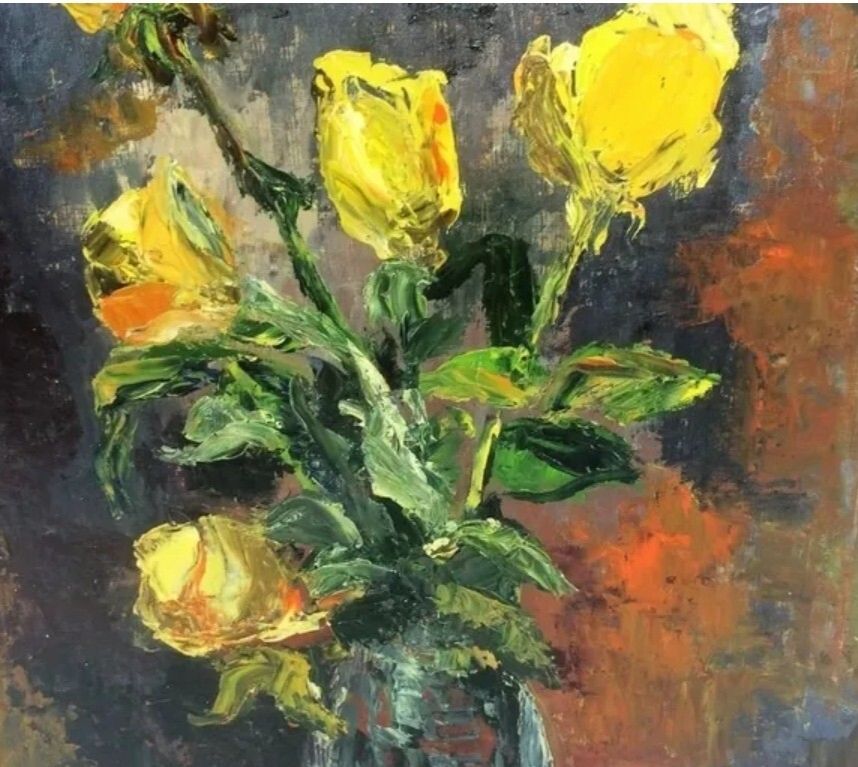 Antique Oil Painting Still Life Bouquet Of Flowers Impressionist 20th Century photo for sale