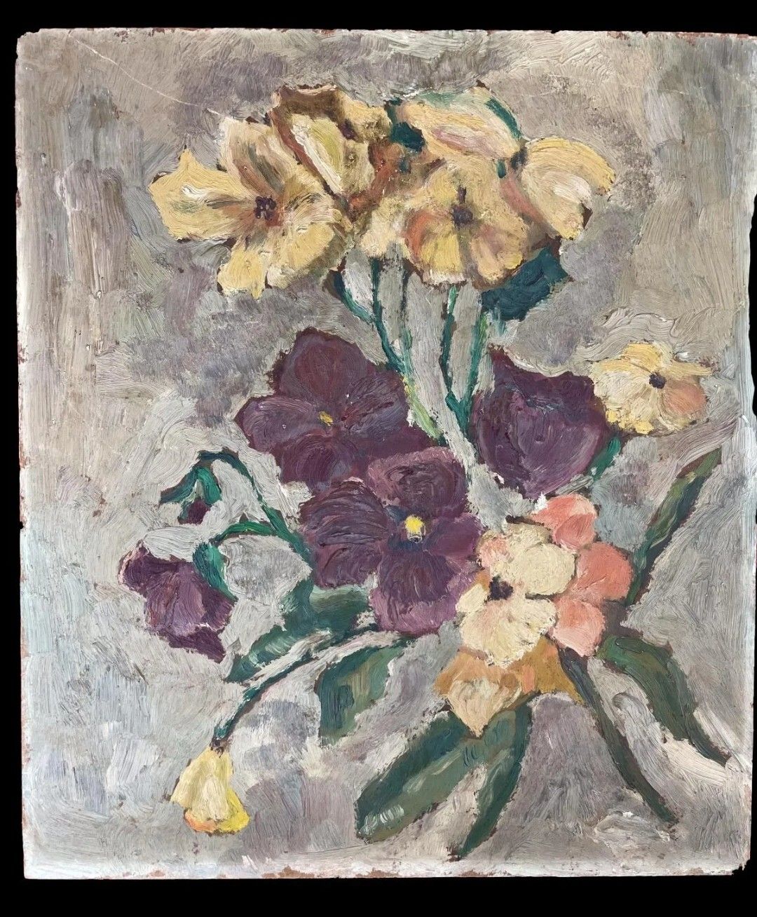 Antique Oil Painting Still Life Bouquet Of Flowers Impressionist 20th Century photo furniture