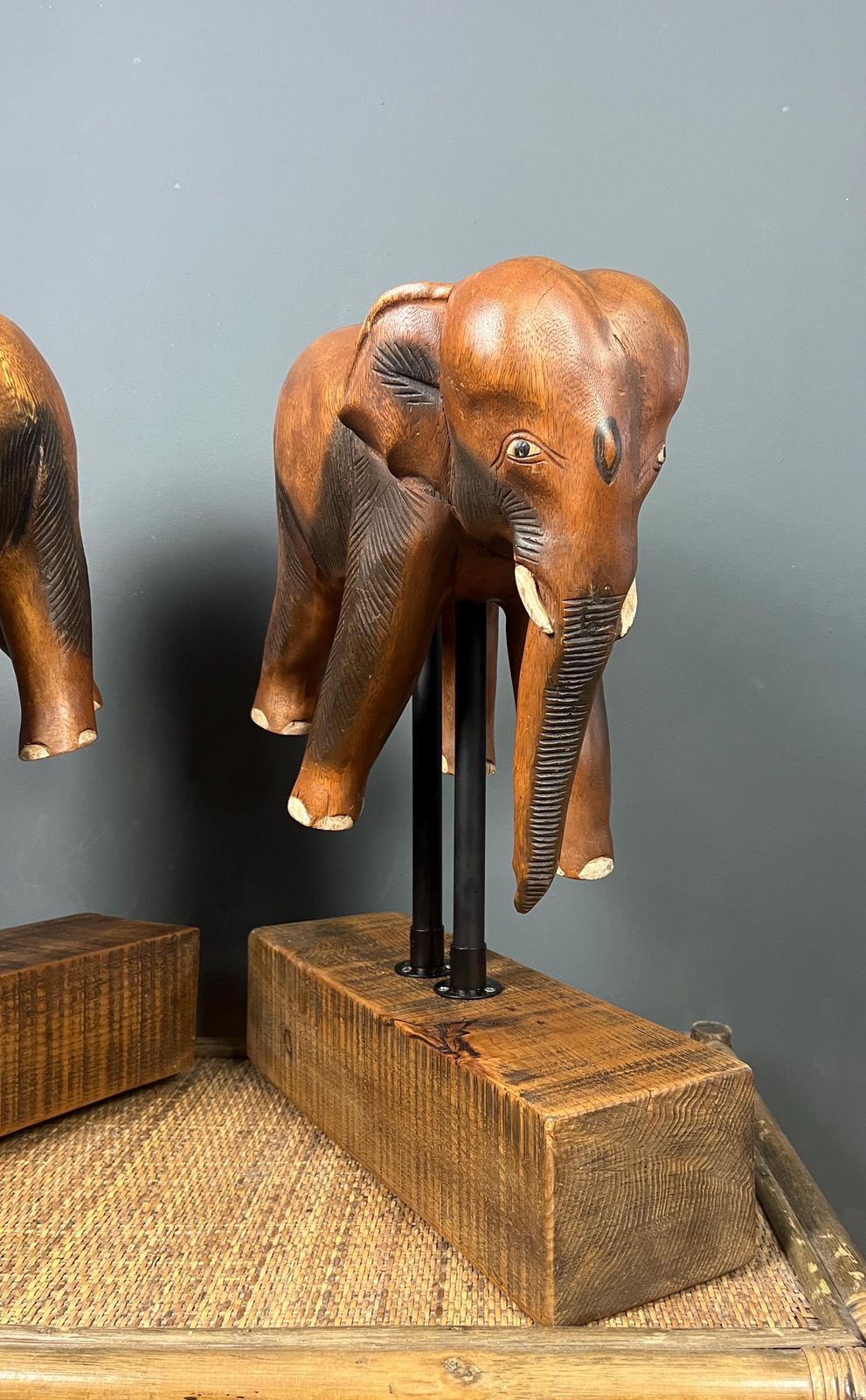 photo furniture Pair Large Antique Early 20th Century Rosewood Asian Elephants On Stylish Stands