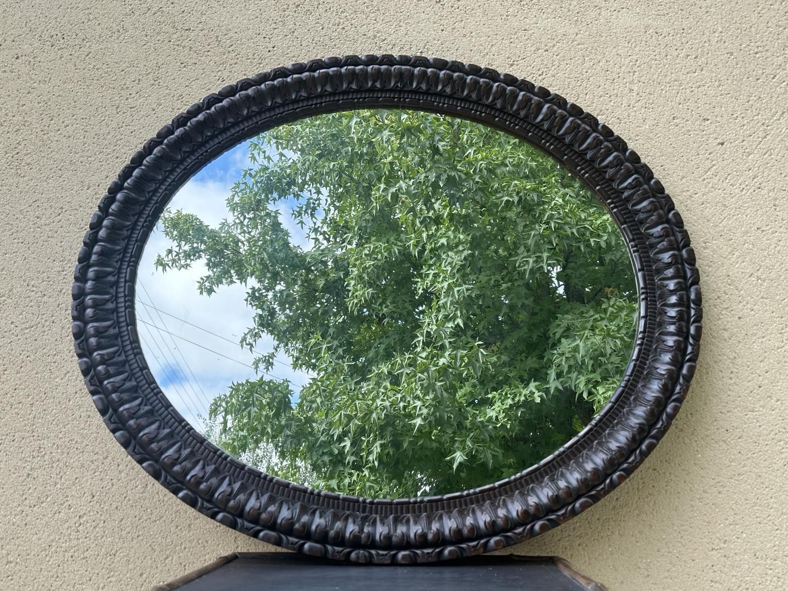 Antique French Large Carved Oval Wooden Mirror photo furniture