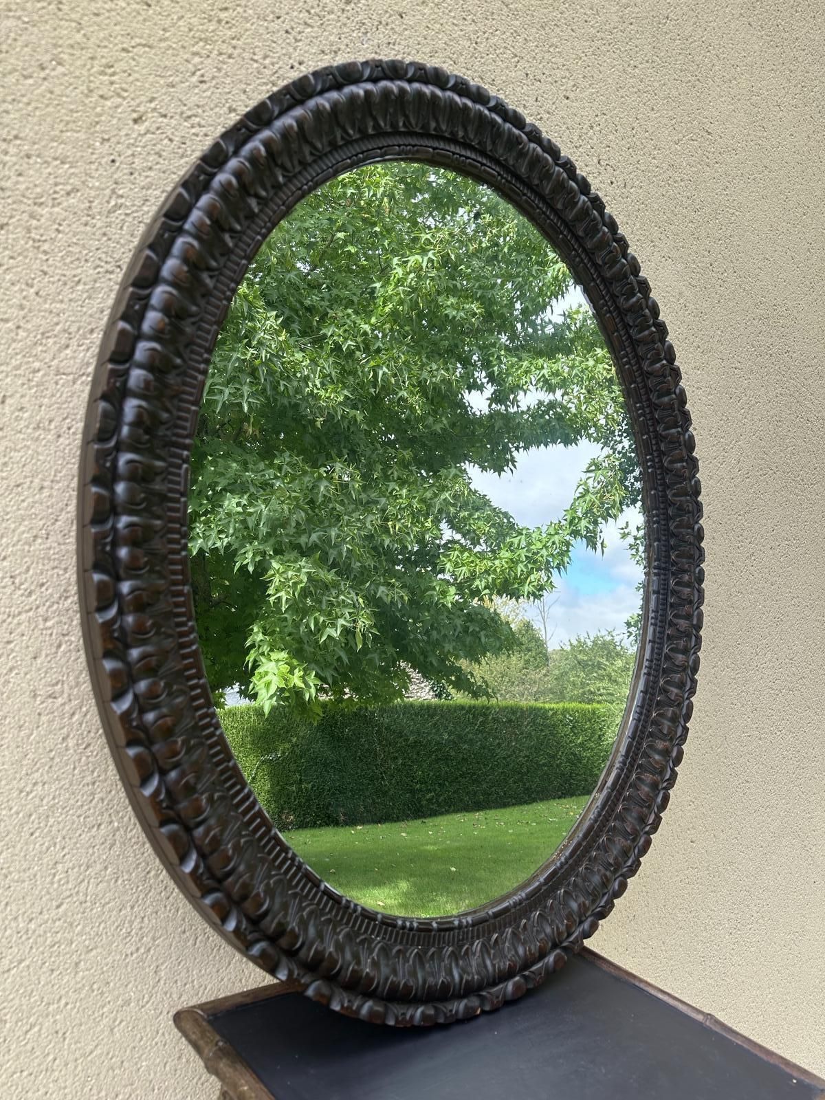 Antique French Large Carved Oval Wooden Mirror photo 395.0