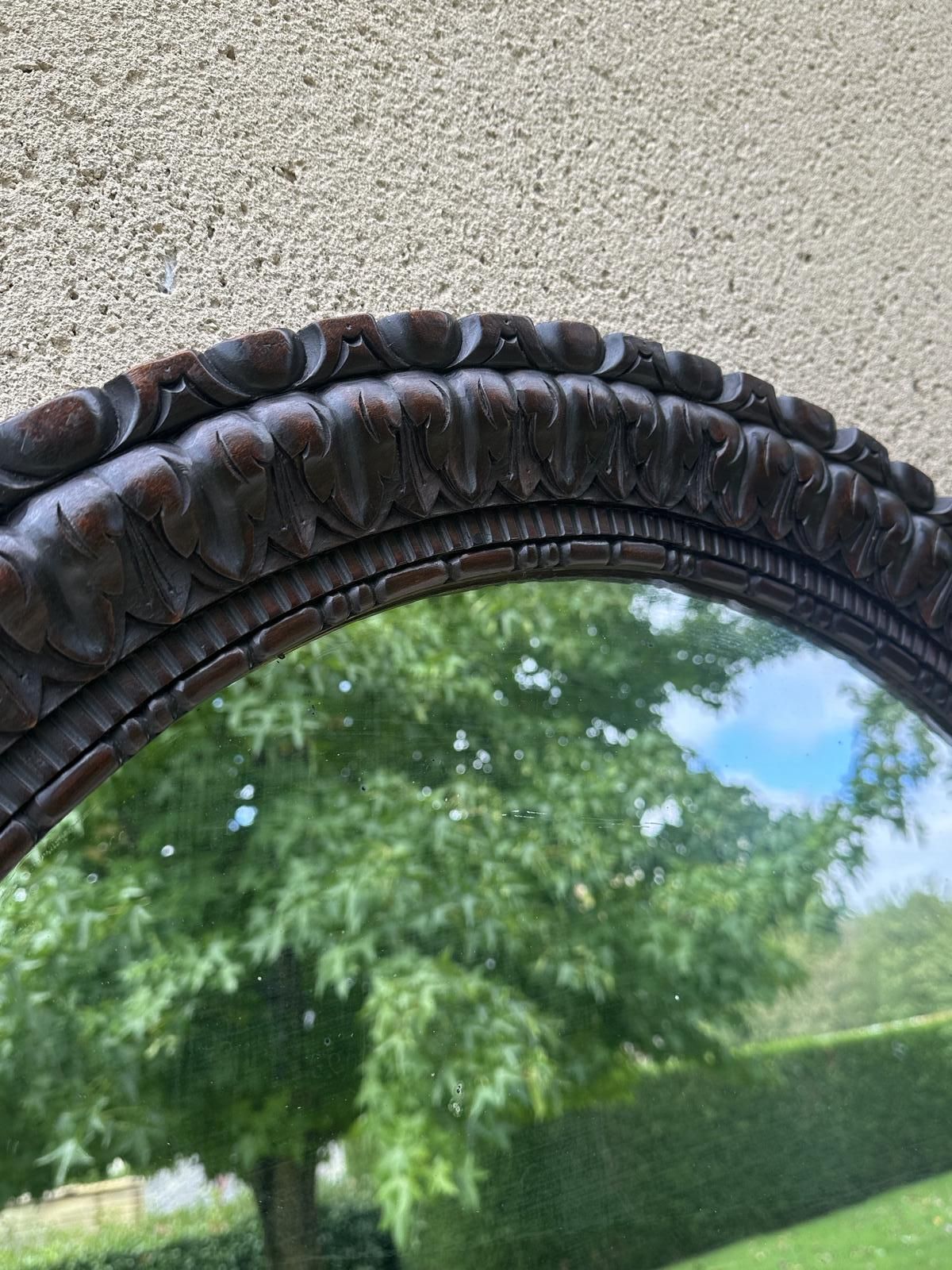 photo for sale Antique French Large Carved Oval Wooden Mirror