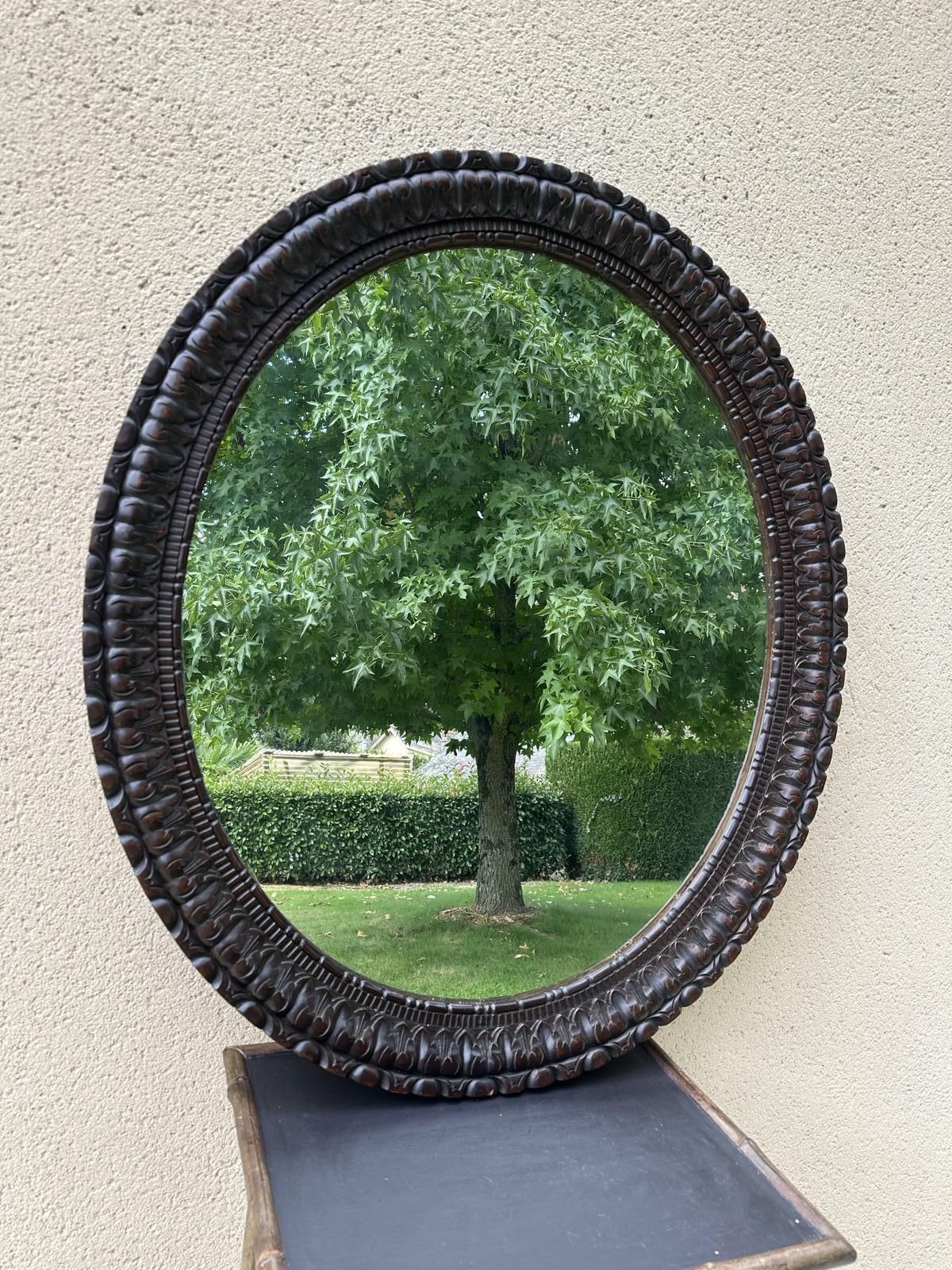 Home Decor Antique French Large Carved Oval Wooden Mirror photo