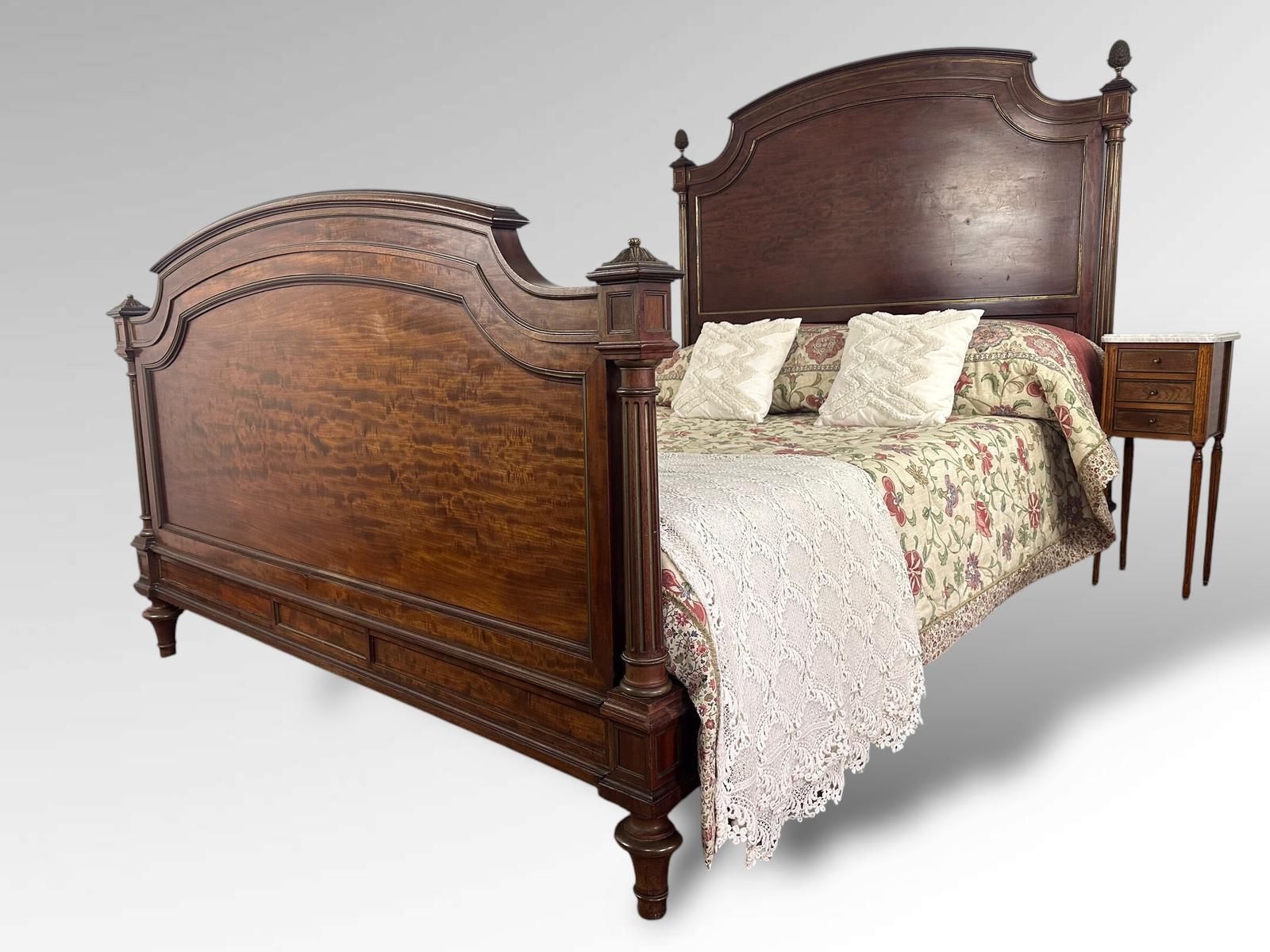 Original French Carved Exotic Wood Xl Double Size Bed Frame