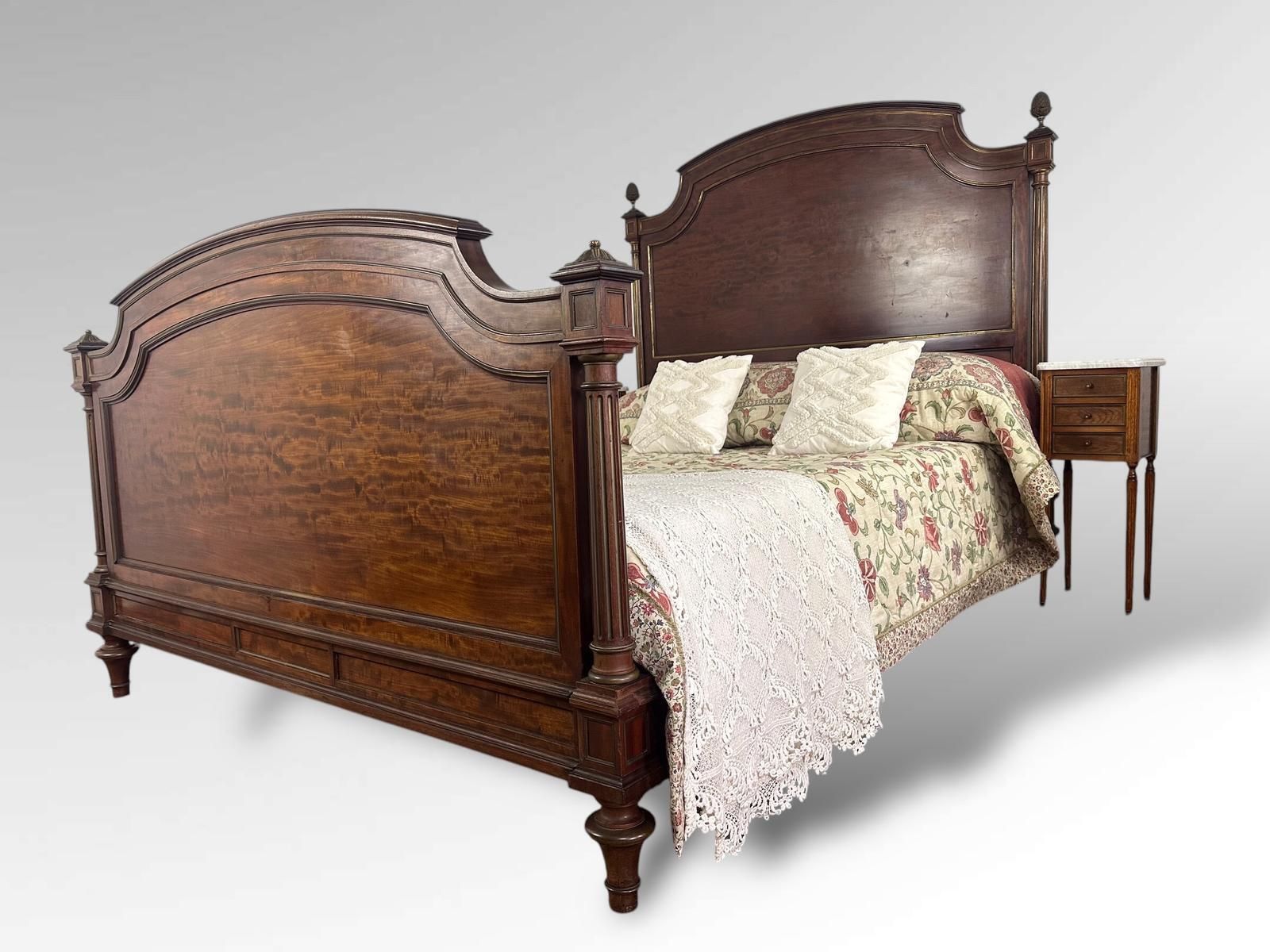 Original French Carved Exotic Wood Xl Double Size Bed Frame photo Furniture