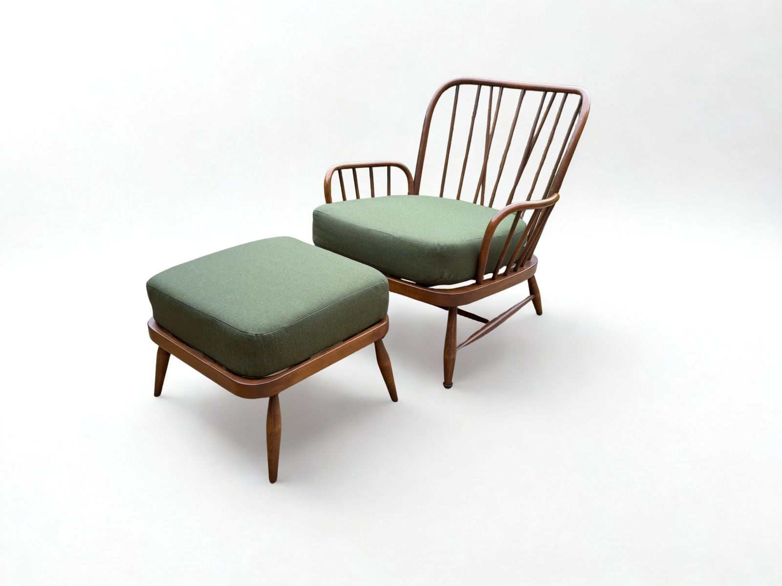 Ercol Jubilee Armchair And Model 205 Footstool With Custom Upholstery photo for sale