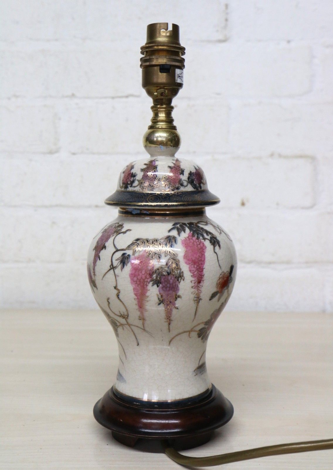 Table Lamp Oriental Rochamp Ceramic Ginger Jar Lamp Rare Small Size Wooden Base photo for sale