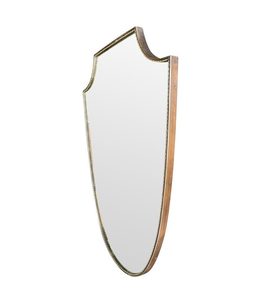 An Orignal Italian 1960s Brass Shield Mirror With Beaded Inner Frame Detail photo Home Decor