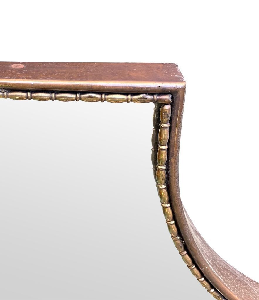An Orignal Italian 1960s Brass Shield Mirror With Beaded Inner Frame Detail photo vinterior
