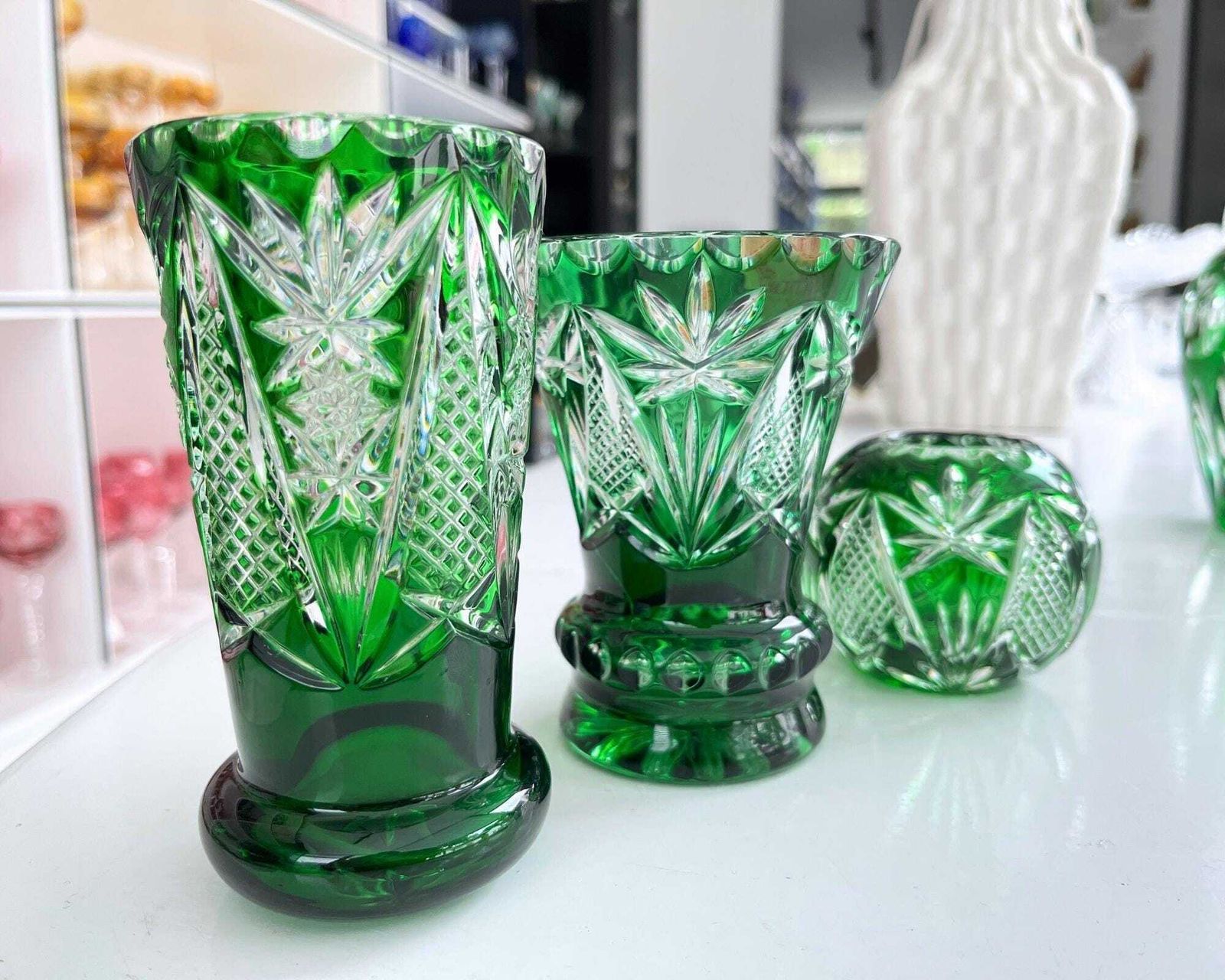 Emerald Cut Crystal Vases | 3pcs | Nachtmann | 1965 photo furniture
