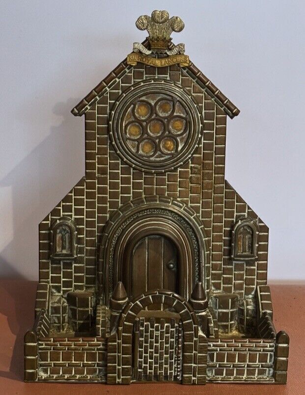 Trench Art, A Large Brass & Copper Detailled Model Of A Church. Large In Size.