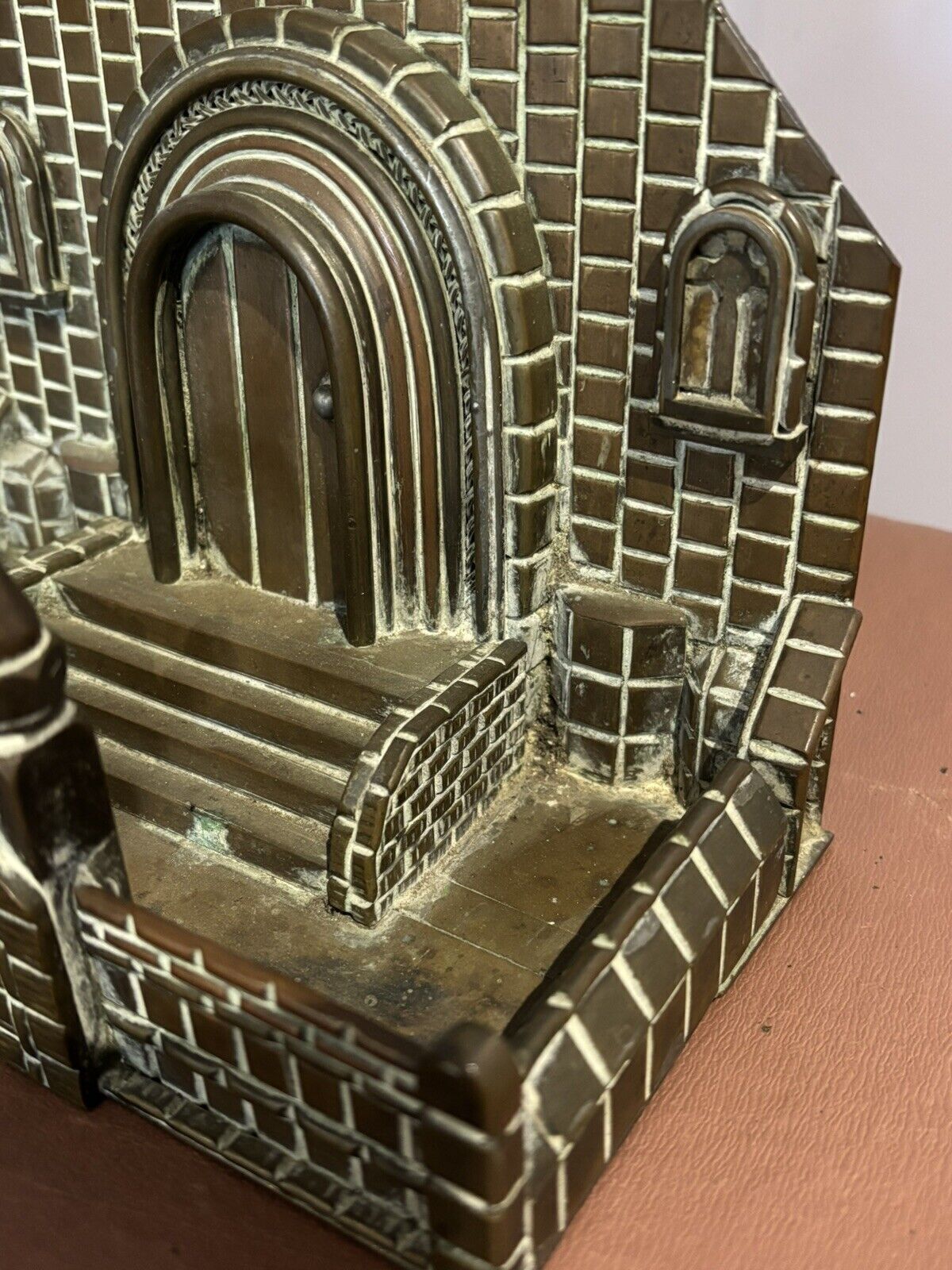 Trench Art, A Large Brass & Copper Detailled Model Of A Church. Large In Size. photo Home Decor