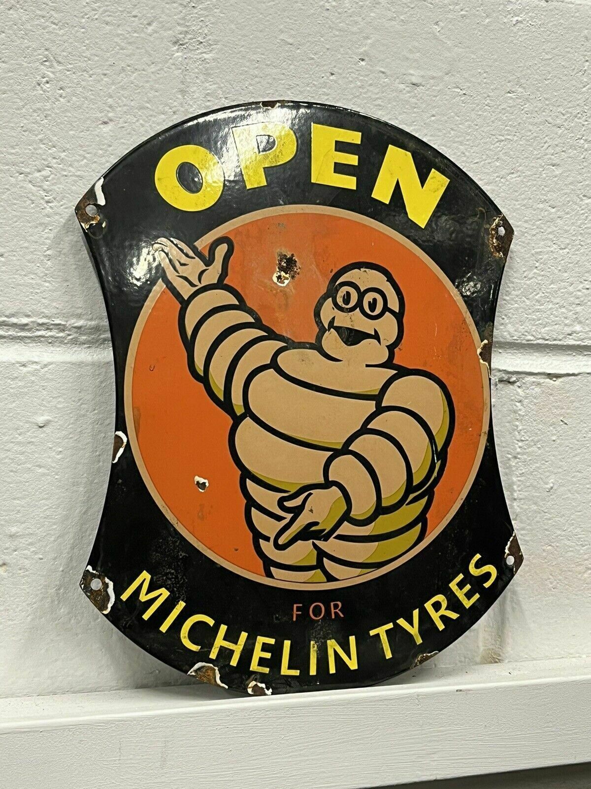 Michelin Garage Advertising Enamel Tyre Sign photo furniture
