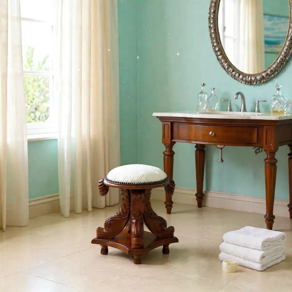 Chinese Dressing Stool Fish Carvings Studded Upholstered Seat Free Uk Delivery photo furniture