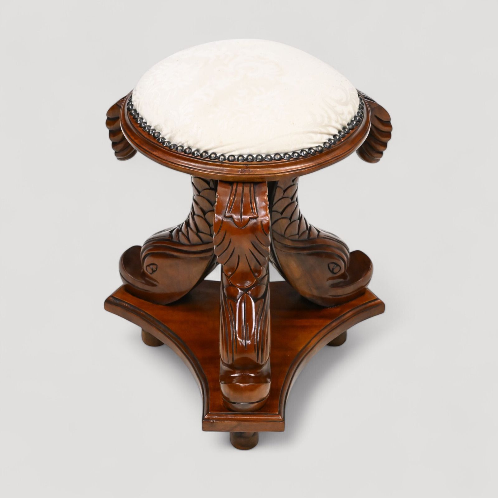 Chinese Dressing Stool Fish Carvings Studded Upholstered Seat Free Uk Delivery photo Furniture