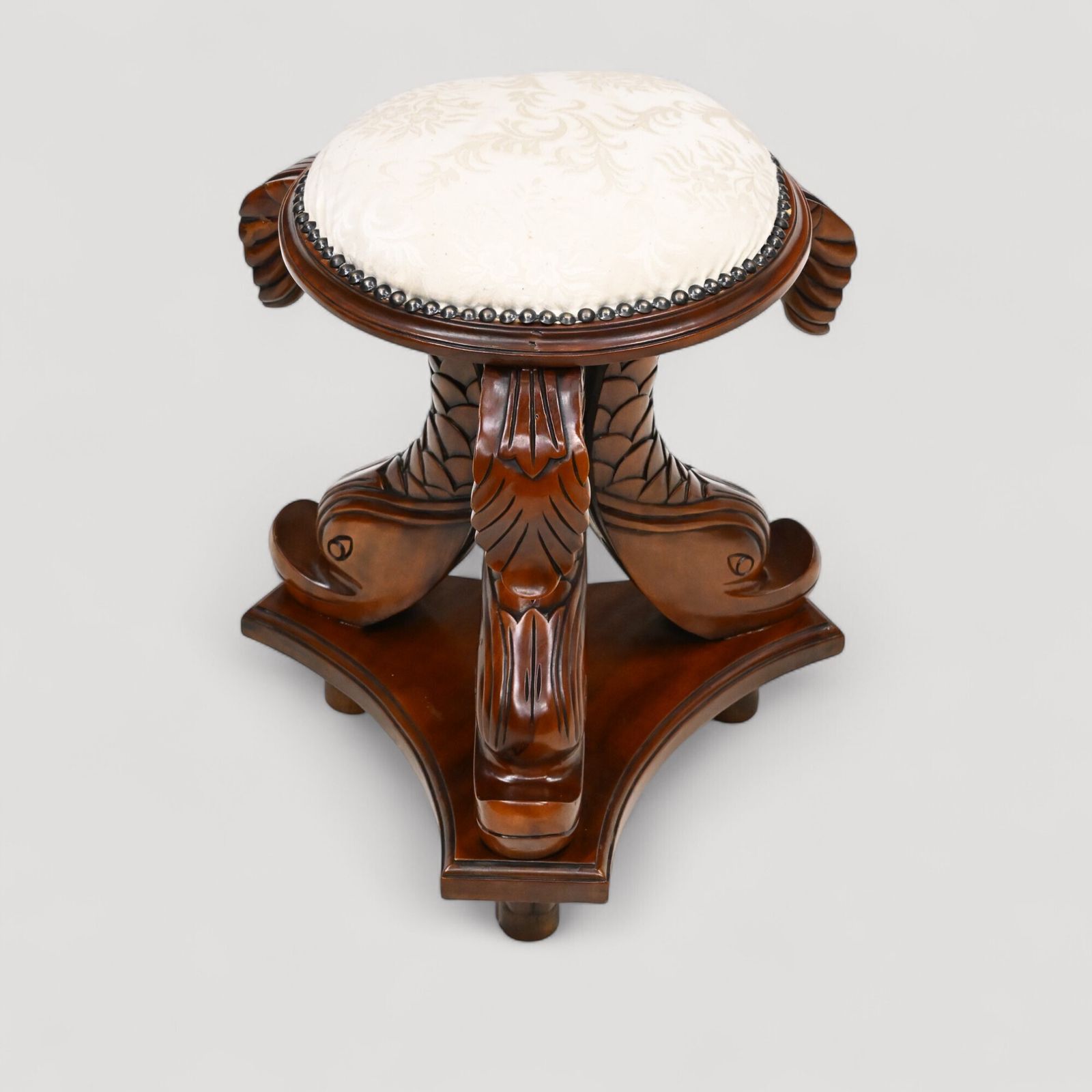 Chinese Dressing Stool Fish Carvings Studded Upholstered Seat Free Uk Delivery photo 247.0