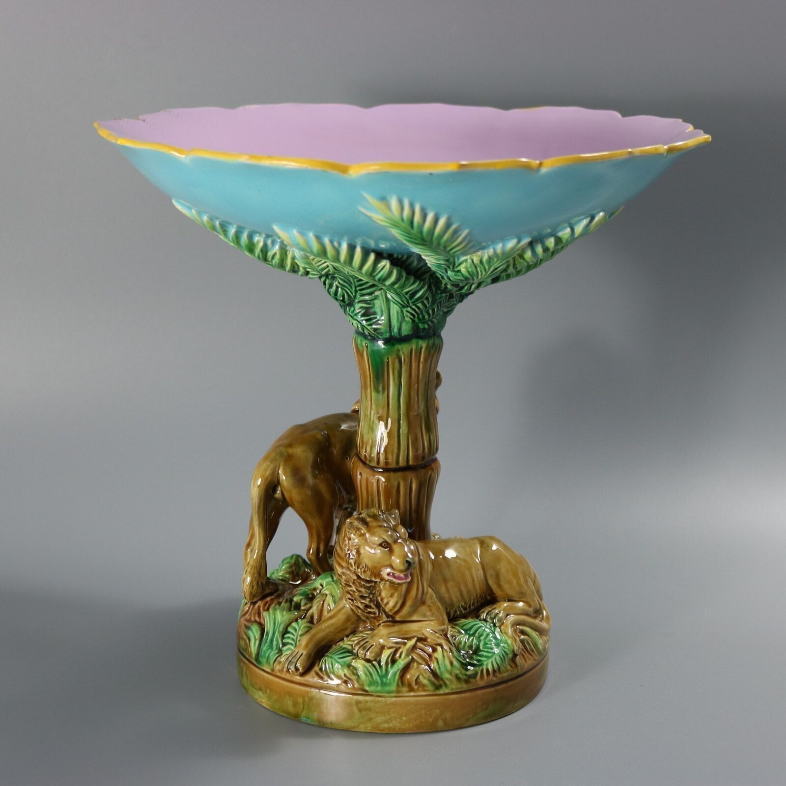 George Jones Majolica Africa Lions Compote photo vinterior