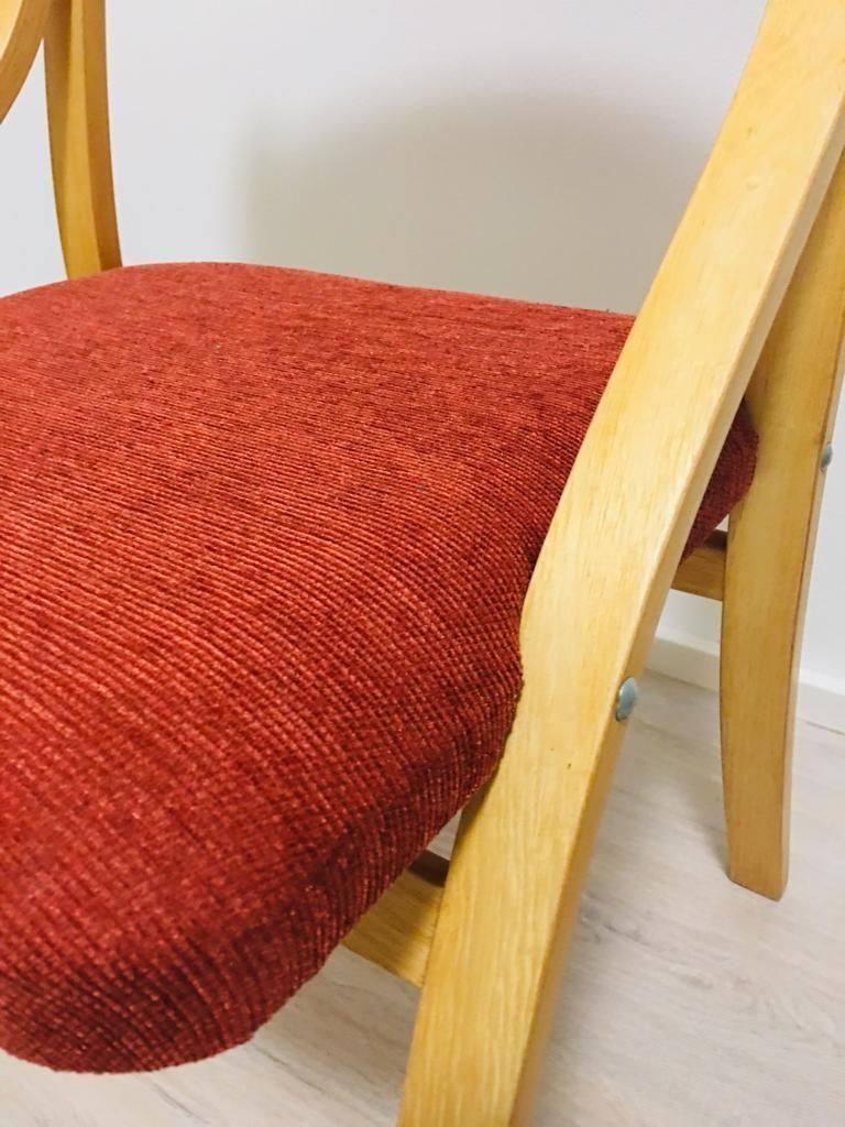 Red Dining Chairs By Ludvig Volak For Drevopodnik Holesov, 1950s, Set Of 4 photo vinterior