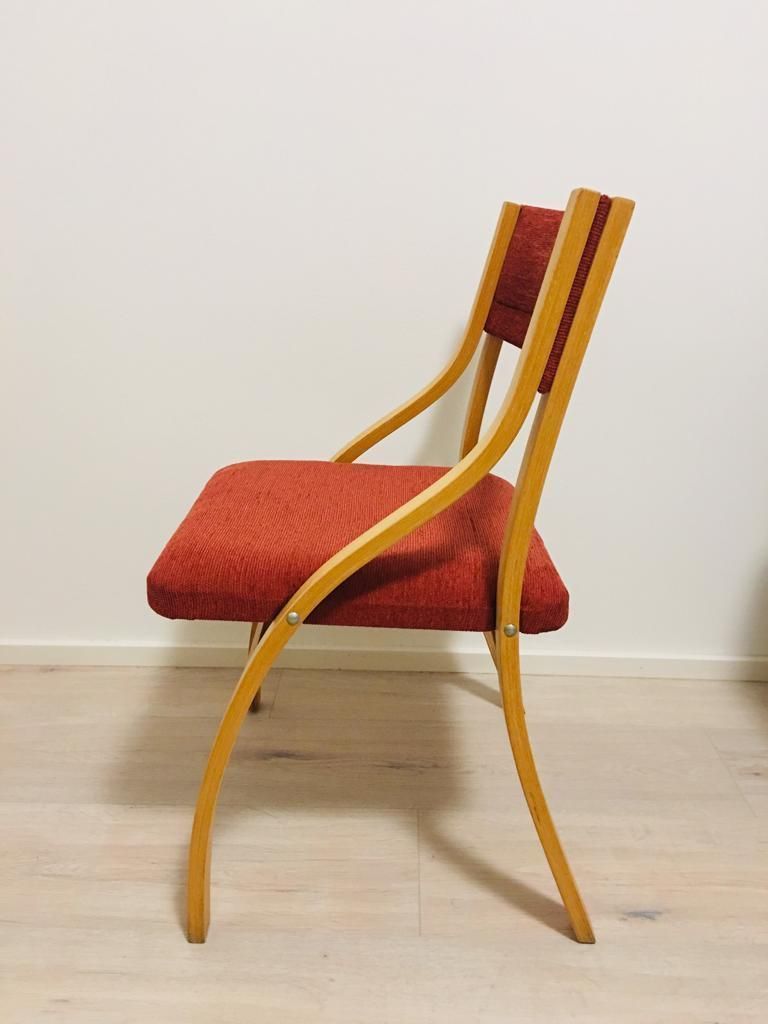 Red Dining Chairs By Ludvig Volak For Drevopodnik Holesov, 1950s, Set Of 4 photo vintage