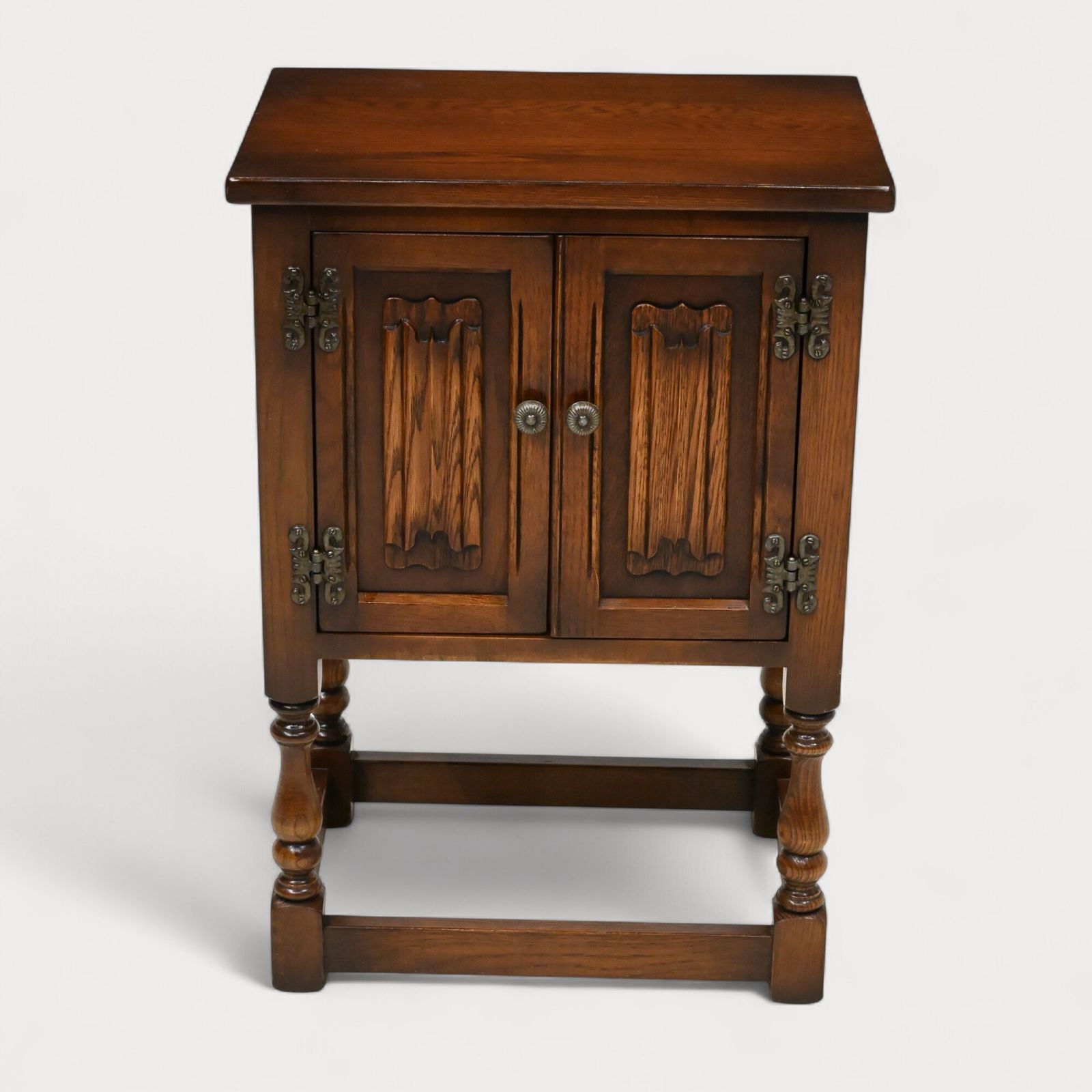 Old Charm Pedestal Cabinet Linenfold Doors Tudor Brown Free Uk Delivery