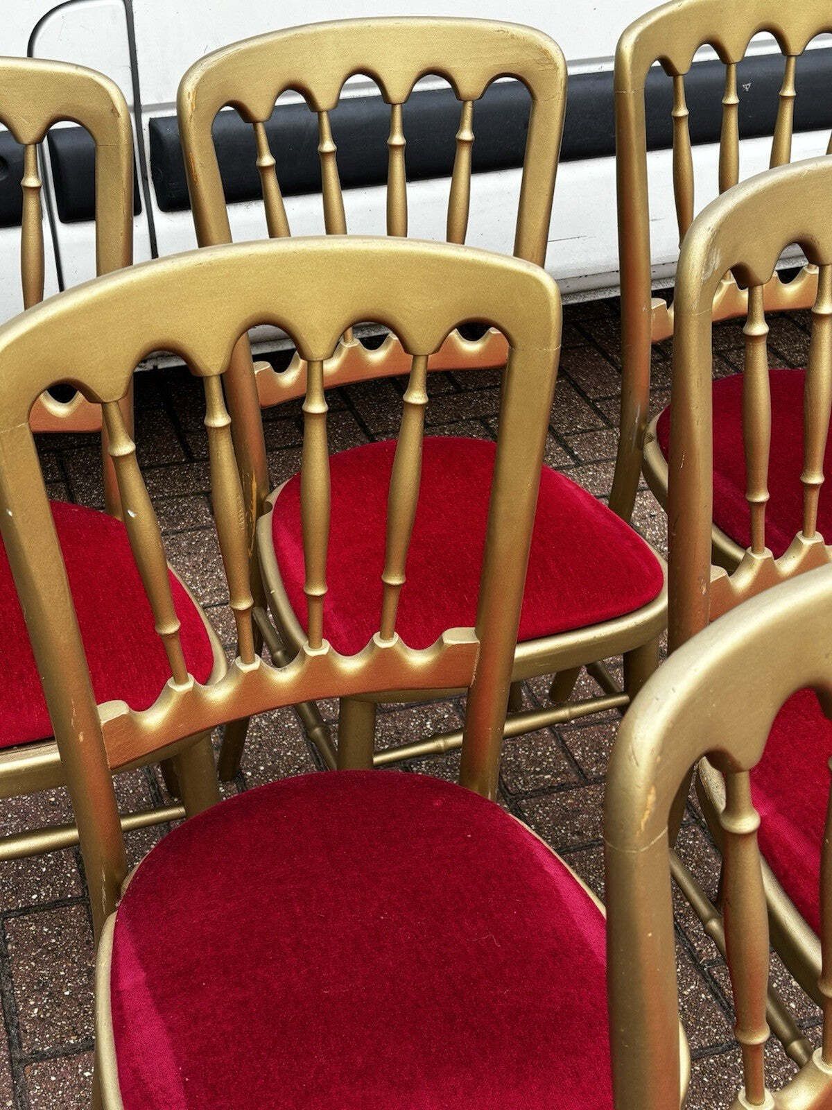 6 Cafe / Events Louis Style Gold Gilt Wooden And Upholstered Dining Chairs photo buy