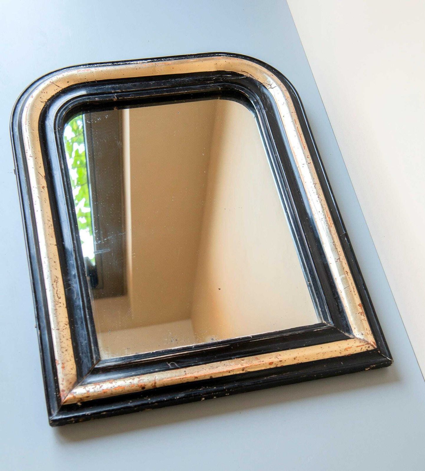 photo furniture Antique Arch Mirror, Louis Philippe, Rustic Half Round Mirror, French Wall Mirror, Decorative Golden Accent Mirror, 19th Century