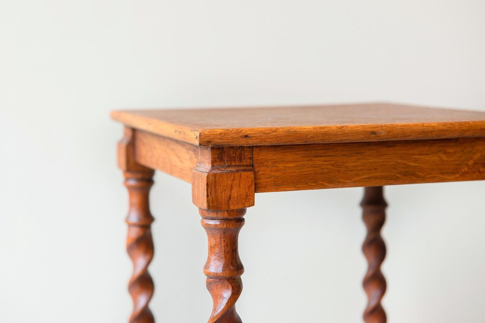 Square Barley Twist Table, Antique Side Table With Turned Legs, Hand Carved Wooden Stool, Rustic Oak Plant Stand photo 250.0