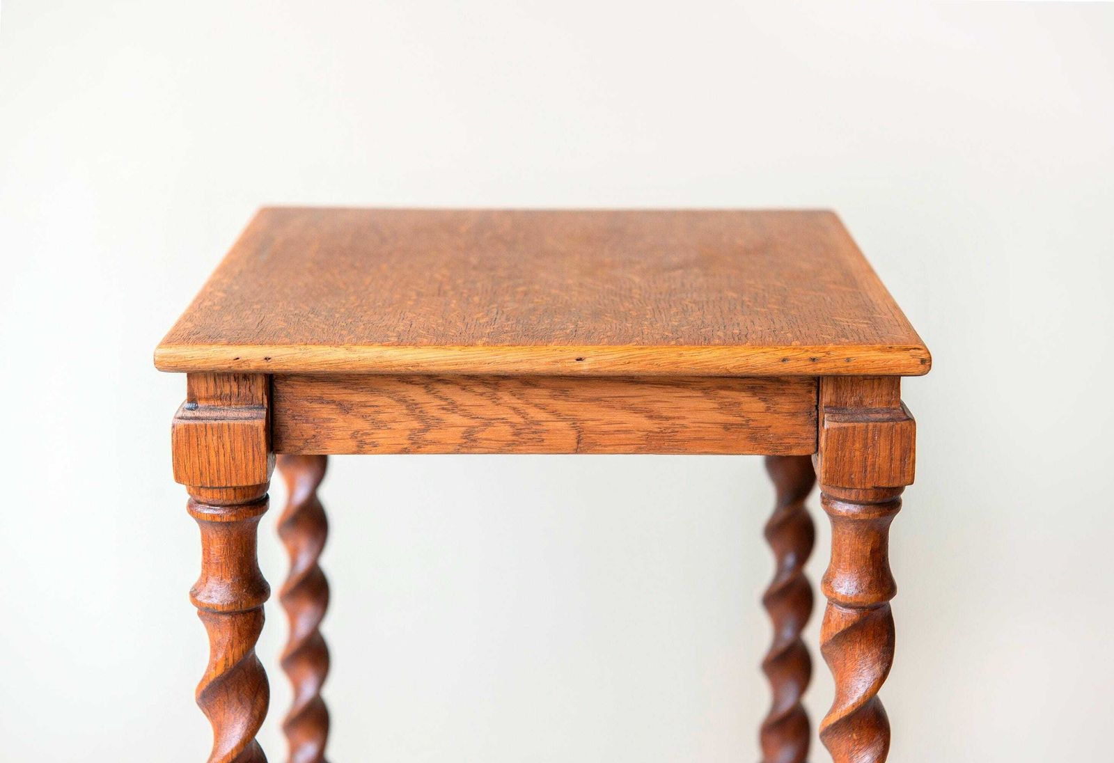 Square Barley Twist Table, Antique Side Table With Turned Legs, Hand Carved Wooden Stool, Rustic Oak Plant Stand photo buy