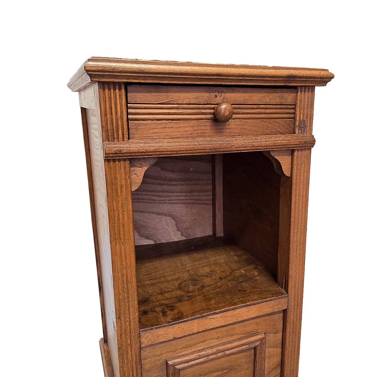 Antique French Oak Bedside Table With Marble Top, Early 1900s photo for sale