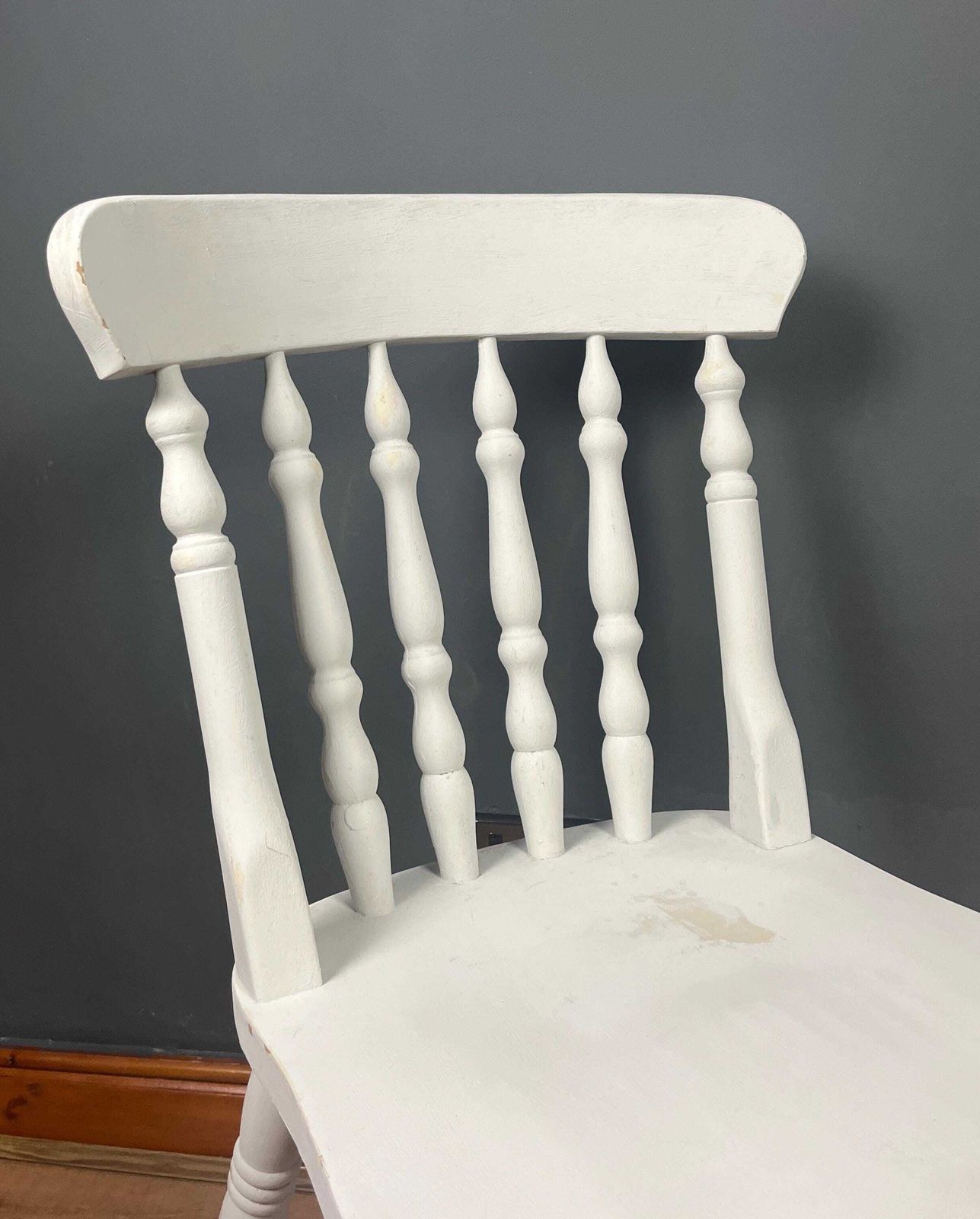 Vintage Painted Shabby Chic Pine Farmhouse Spindle Back Chair photo vinterior