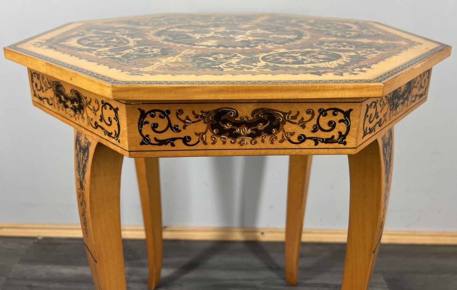 Vintage French Marquetry Octagonal Jewellery Table With Music Box Lot 4258 photo vinterior