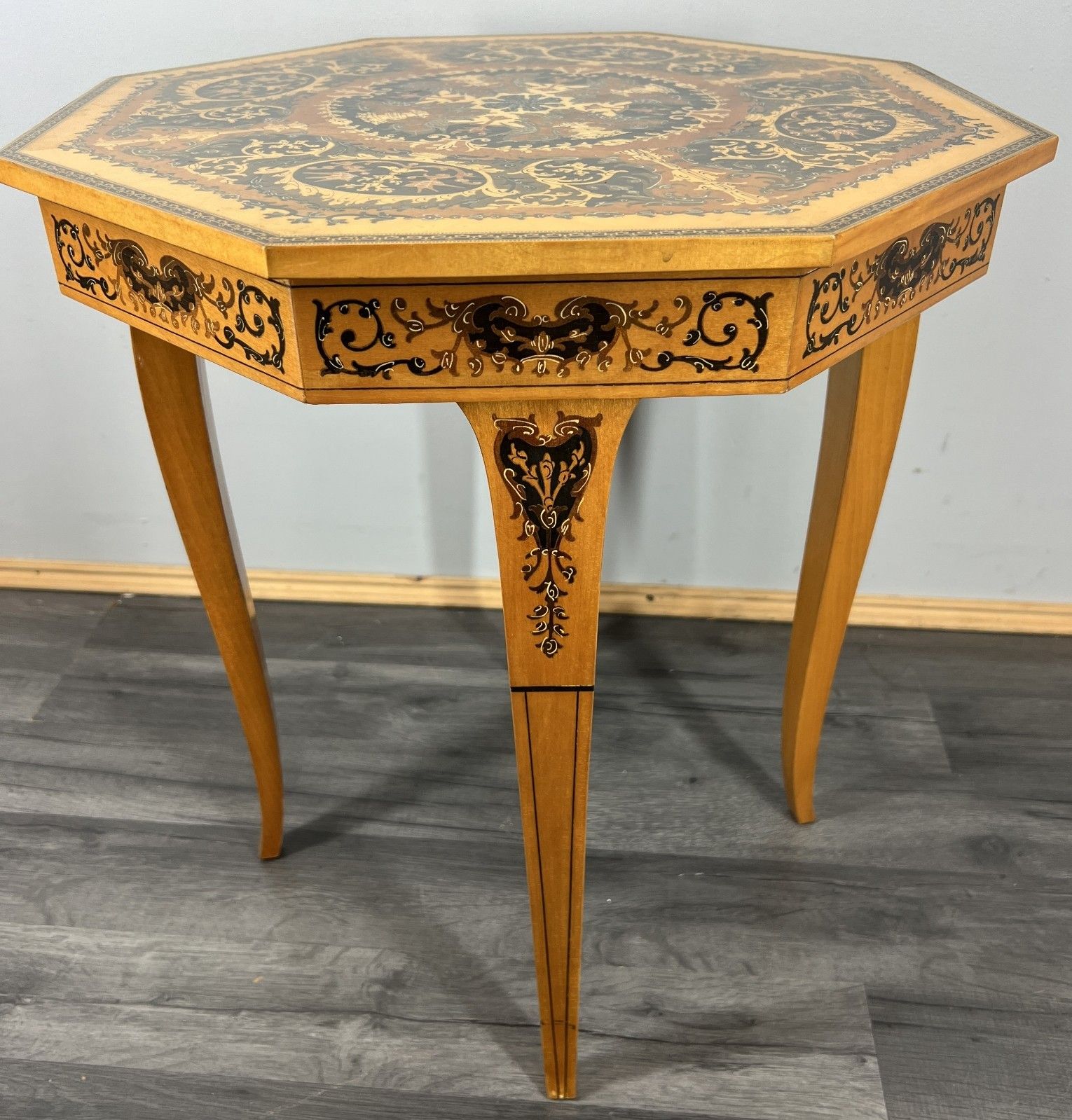 Vintage French Marquetry Octagonal Jewellery Table With Music Box Lot 4258 photo buy