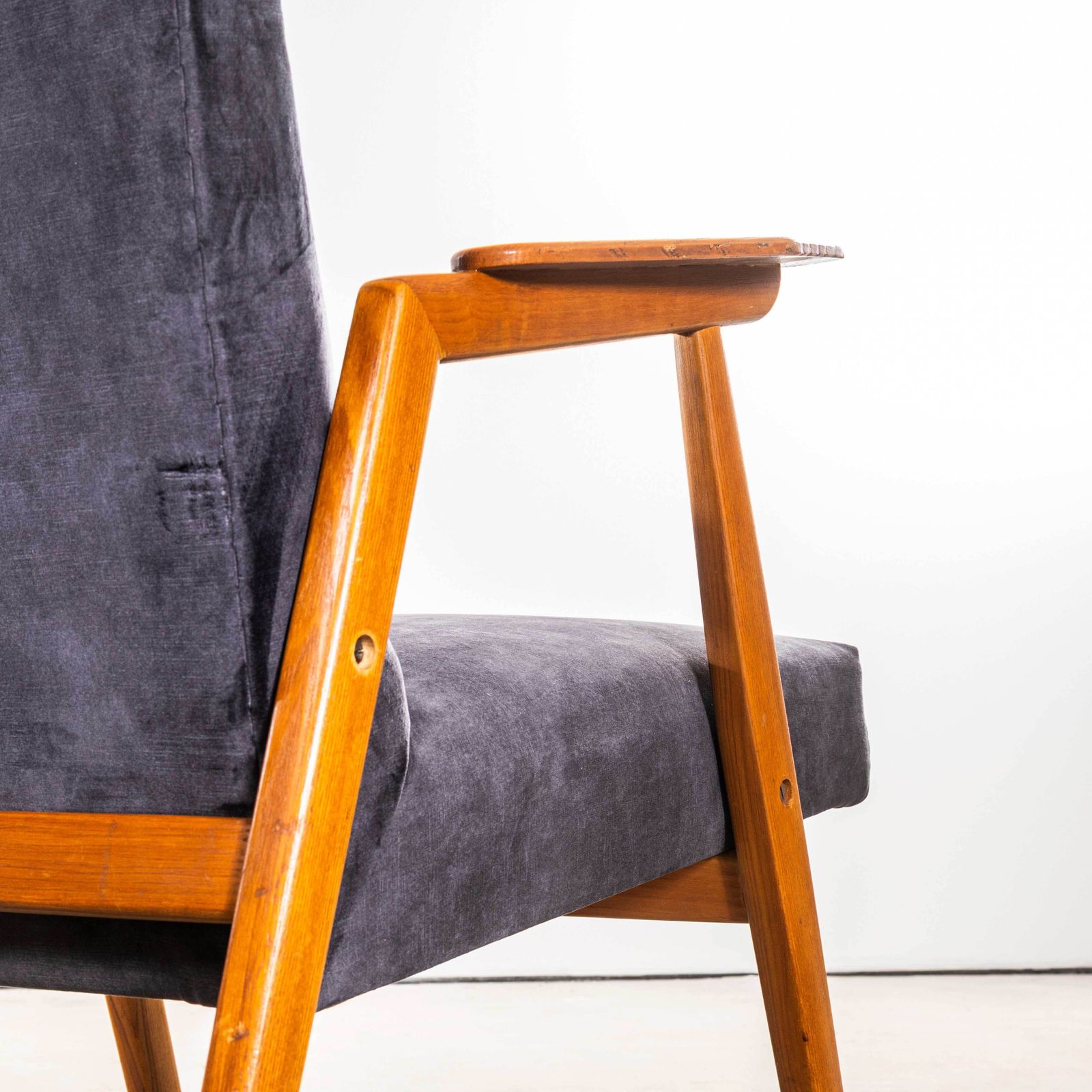 1950’s Mid Century Upholstered Grey Armchairs With Straight Arms And Top Caps photo 795.0