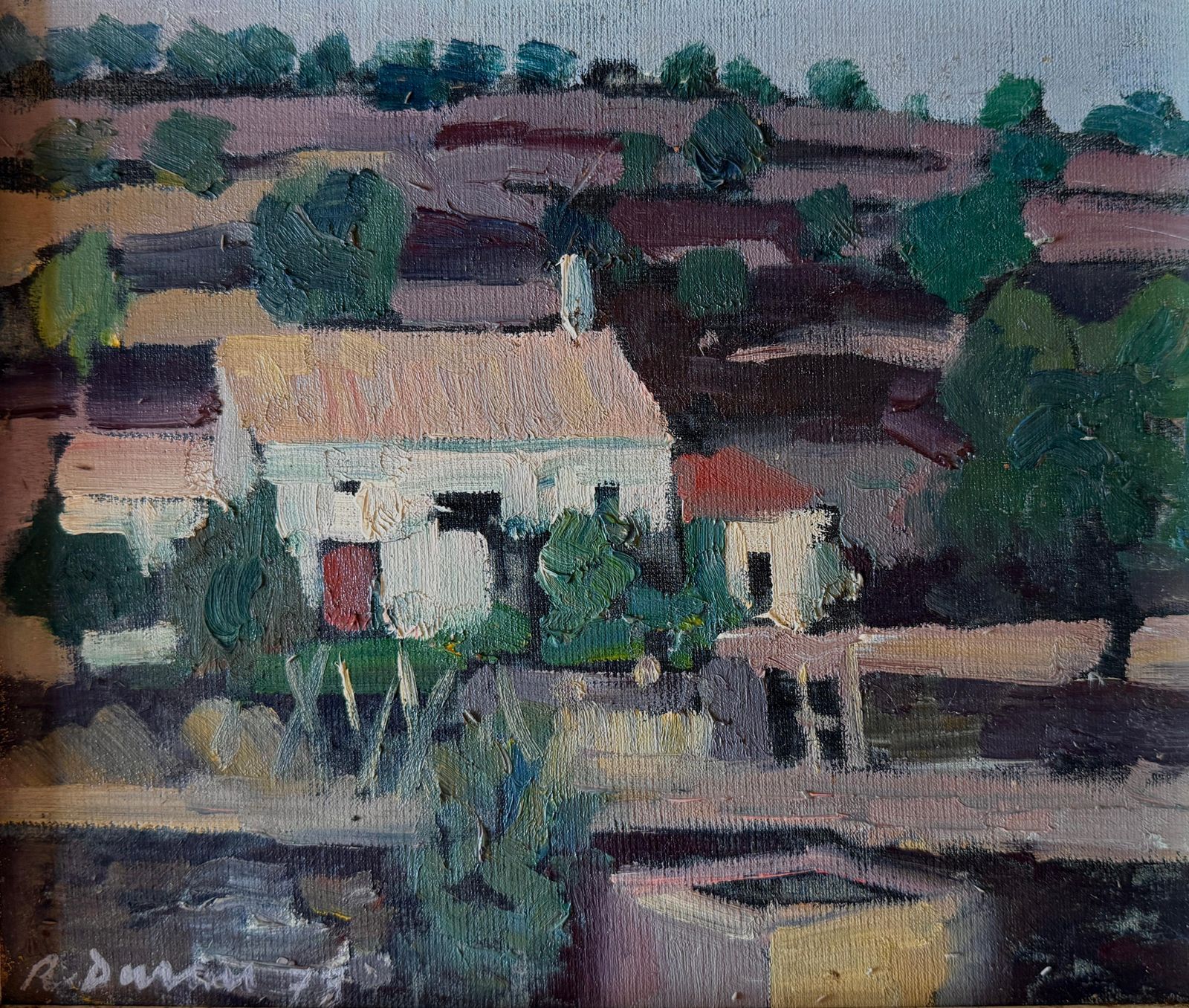 Rafael Duran Benet Landscape With Farmhouse Oil Painting Spain European Art 1973