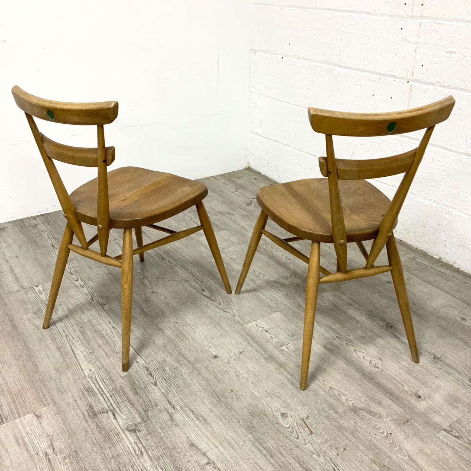 A Pair Of Ercol Model 461 “Green Dot” Adult Size Stacking Chairs 1960 photo buy