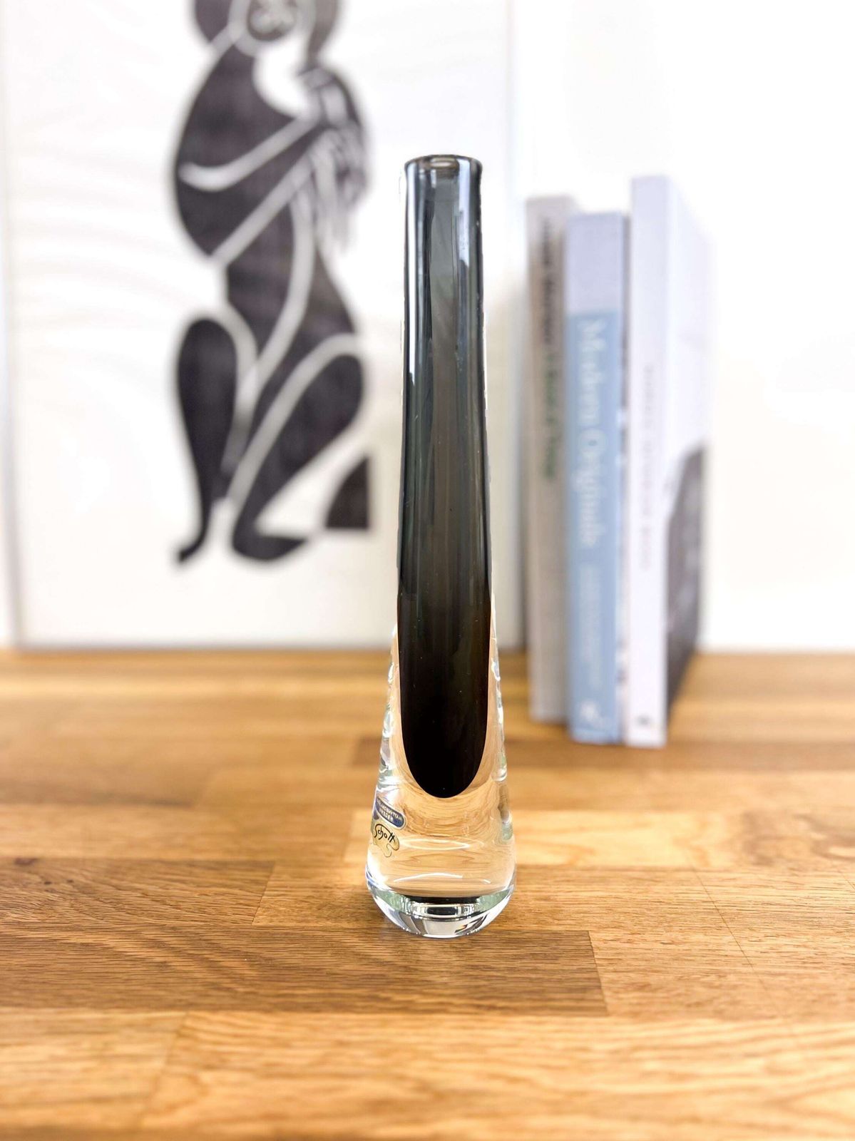 156.0 Josef Schott Art Glass Vase: Smokey Grey Smalandshyttan, Sweden photo