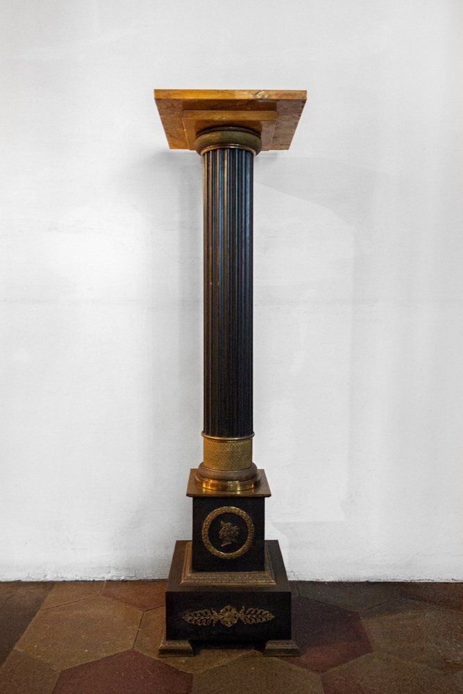 Gilded Bronze Column With Yellow Siena Marble Top, France, 19th Century