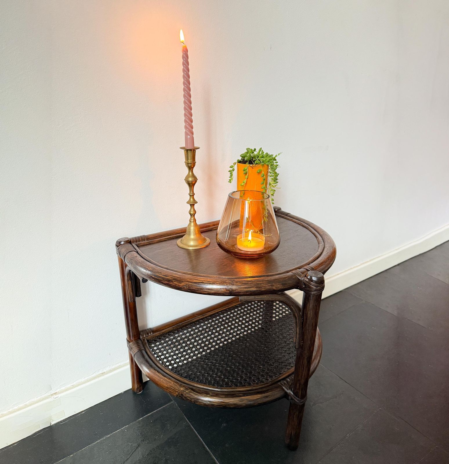 Vintage Rattan And Cane Half Moon Wall Table   Wicker   Excellent Condition   Mid Century Design   Bohemian   Side Table