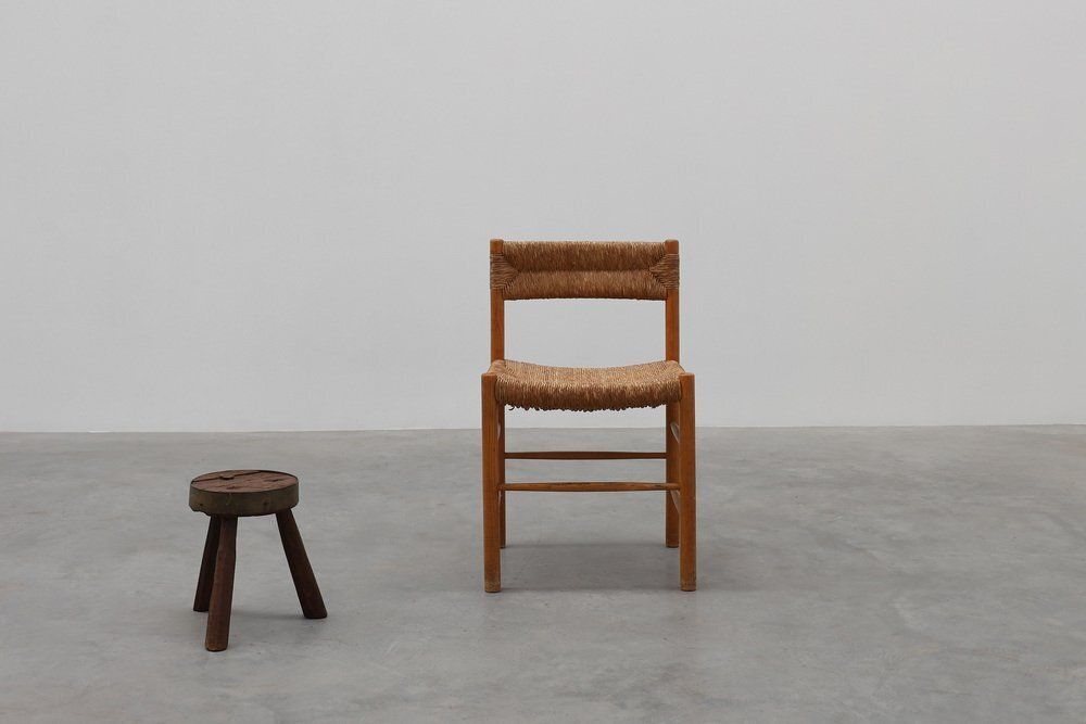 Brutalist French Oak Tripod Stool With Metal Rim, 1850s photo vinterior