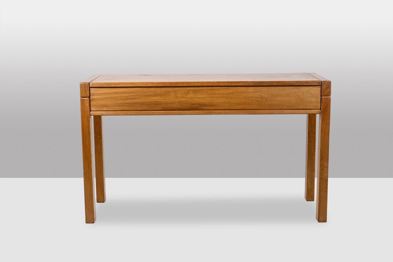 photo furniture Flat Desk With Elm Wood Base, 6 Drawers On The Front. 1970s