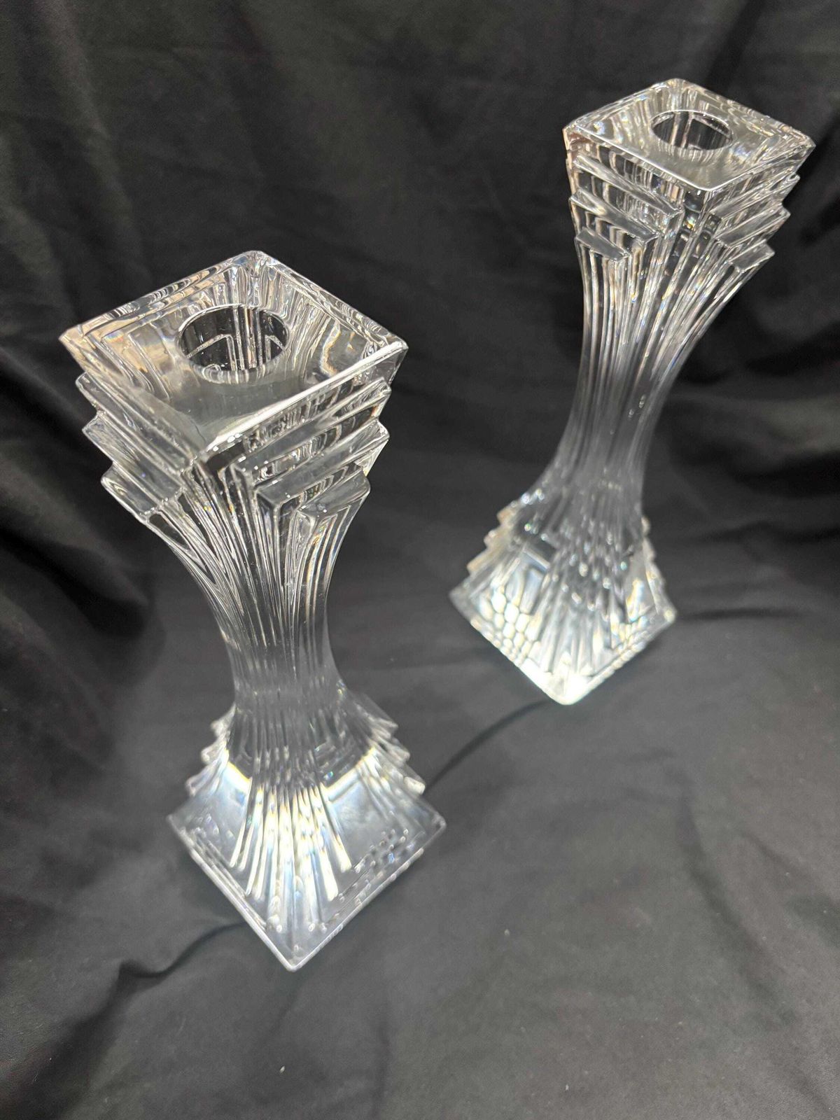 Large Crystal Art Deco Style Candle Holders By Mikasa 10" photo Home Decor